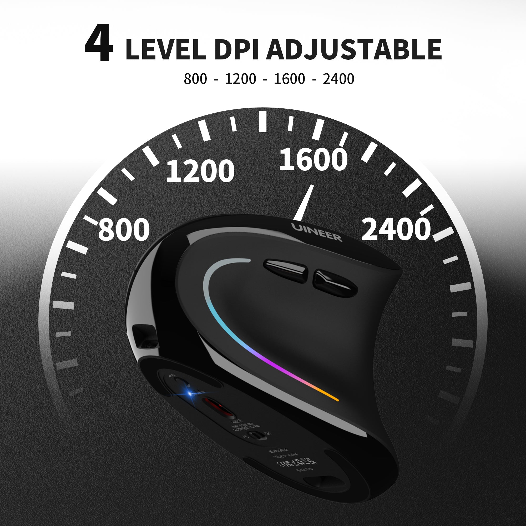 Uineer Tri-mode Mouse Verticale 59° Nero Silenzioso