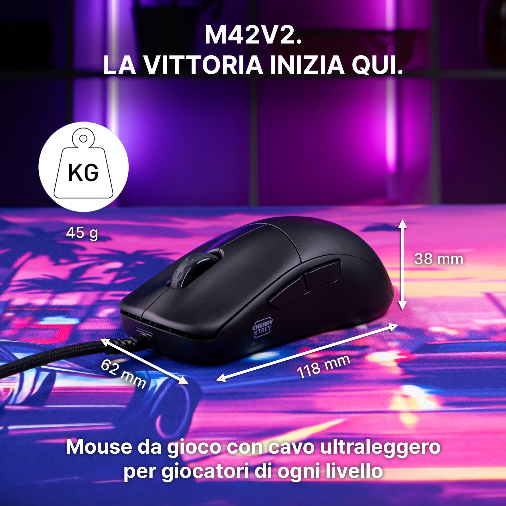 CHERRY XTRFY M42V2 Mouse gaming con filo nero 45 g USB-A