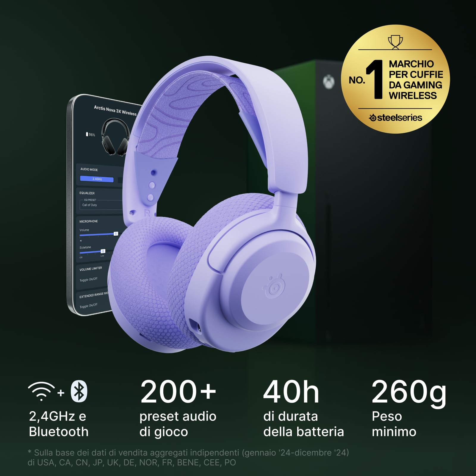SteelSeries Arctis Nova 3X cuffie gaming Lavanda 40h