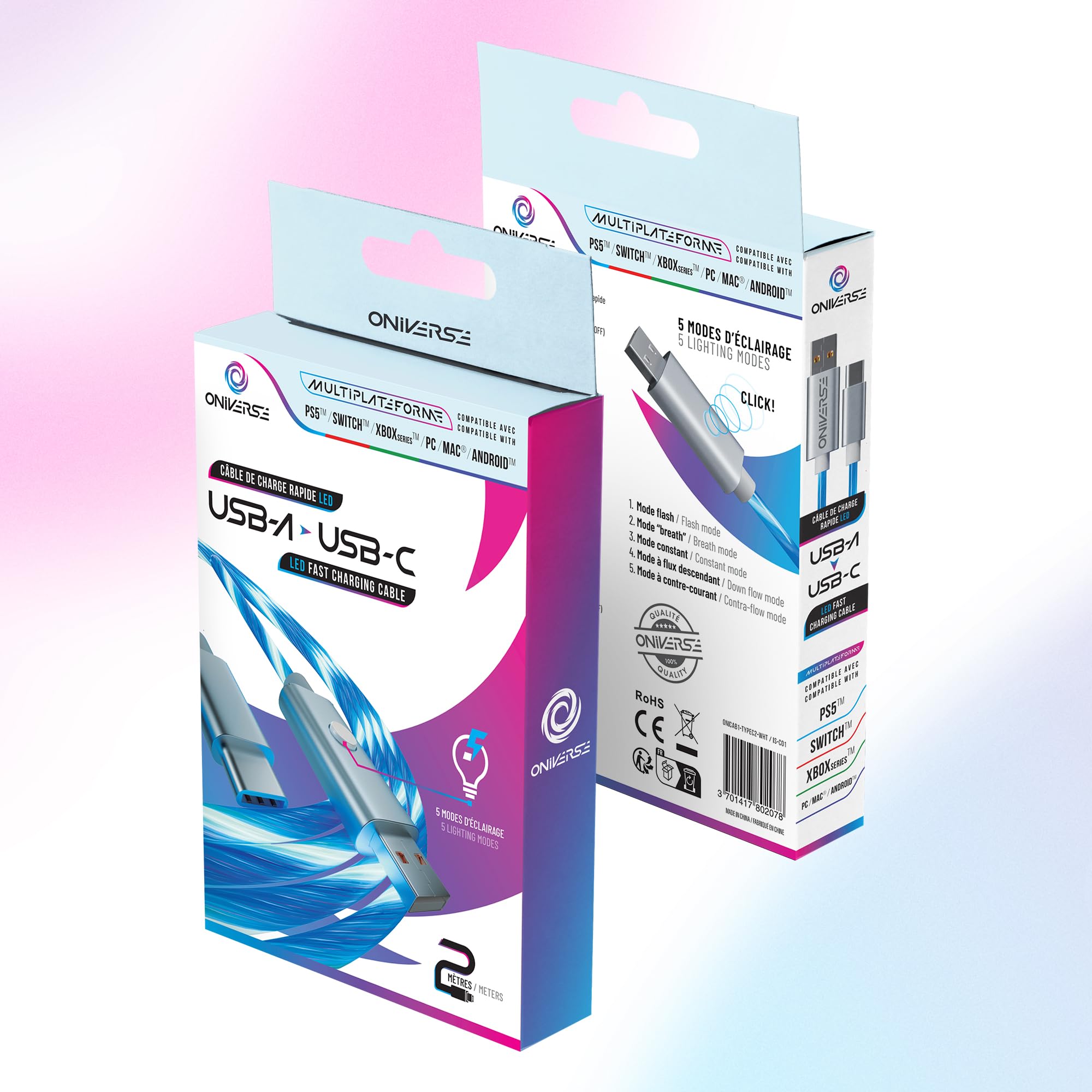 Oniverse Cavo USB LED USB-A USB-C 2m Ricarica Veloce