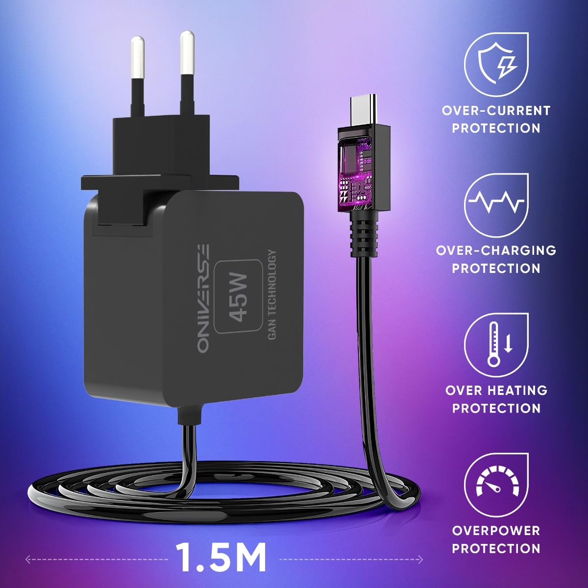 Oniverse Caricatore 45W USB-C GaN 1,5m Switch Steam Deck