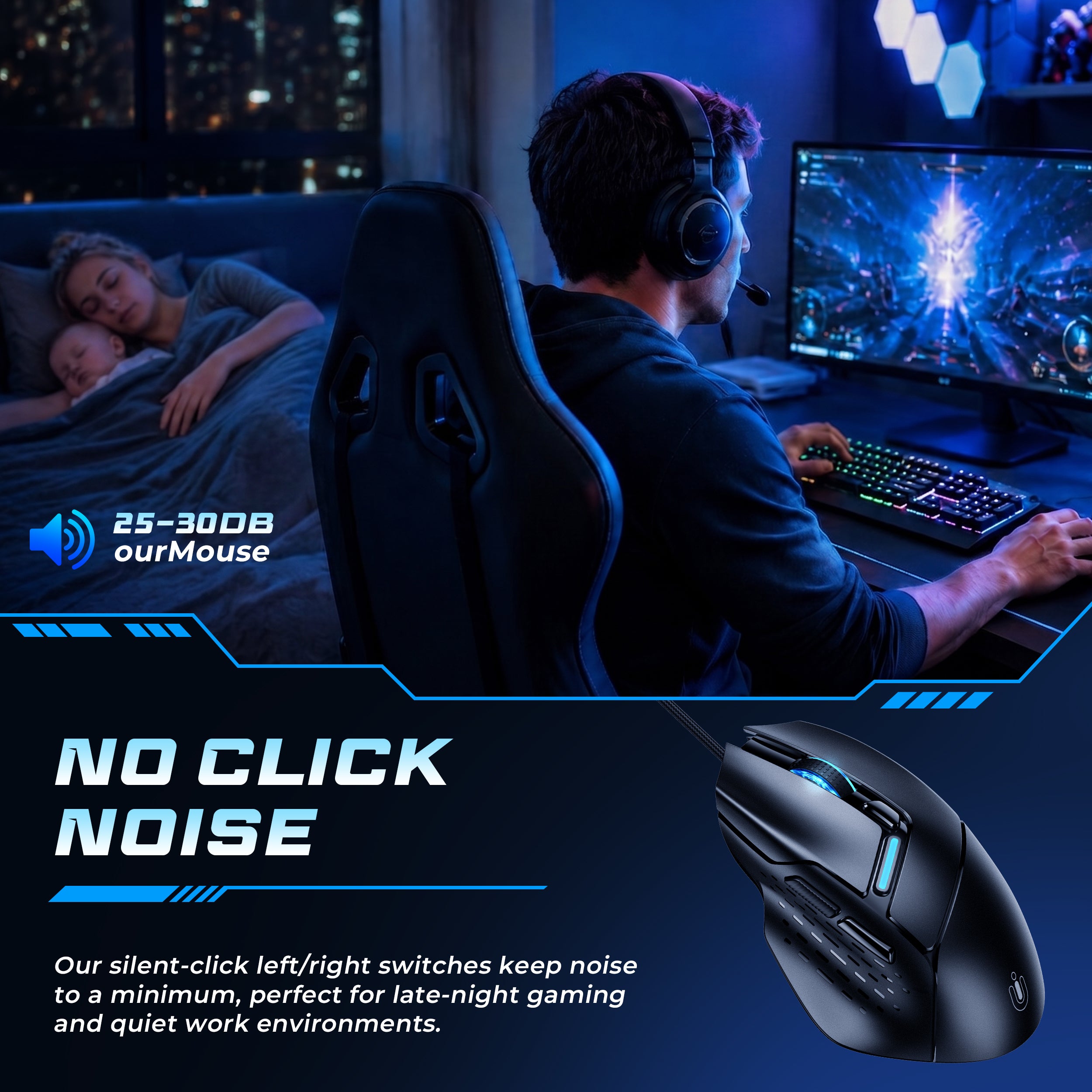 Uineer U7W Mouse Cablato USB Nero 7200DPI 6 Tasti