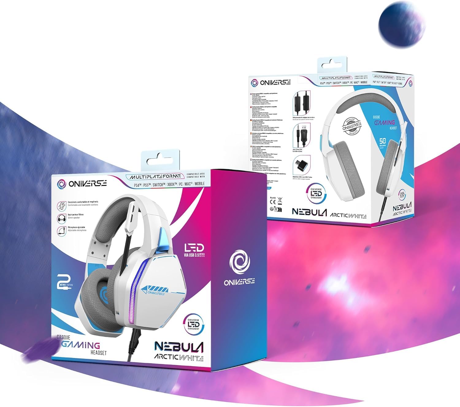 Oniverse Nebula Arctic White cuffie gaming 50mm jack PS5/PC
