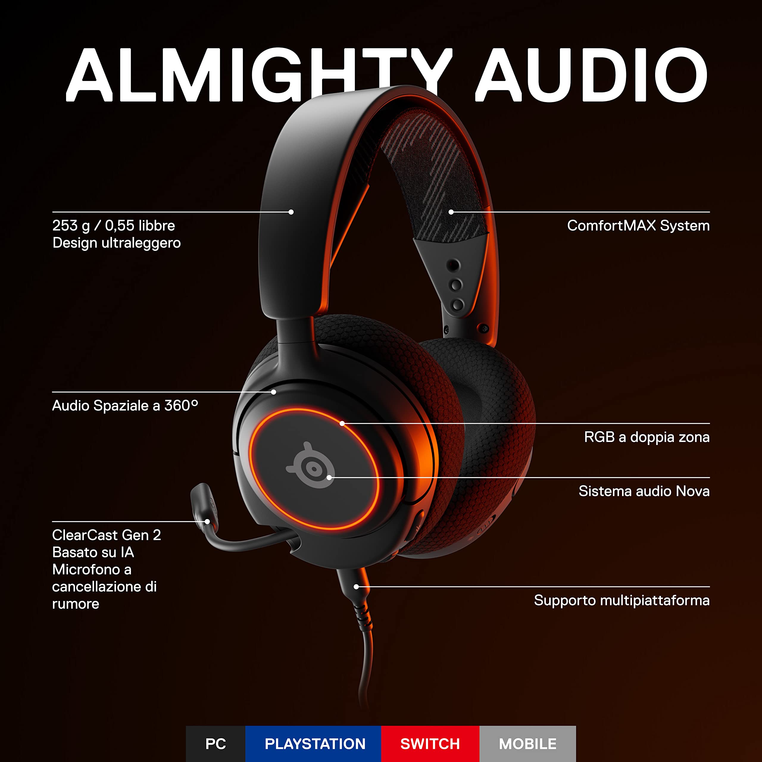 SteelSeries Arctis Nova 3 Cuffie Gaming RGB PC PS5 Switch