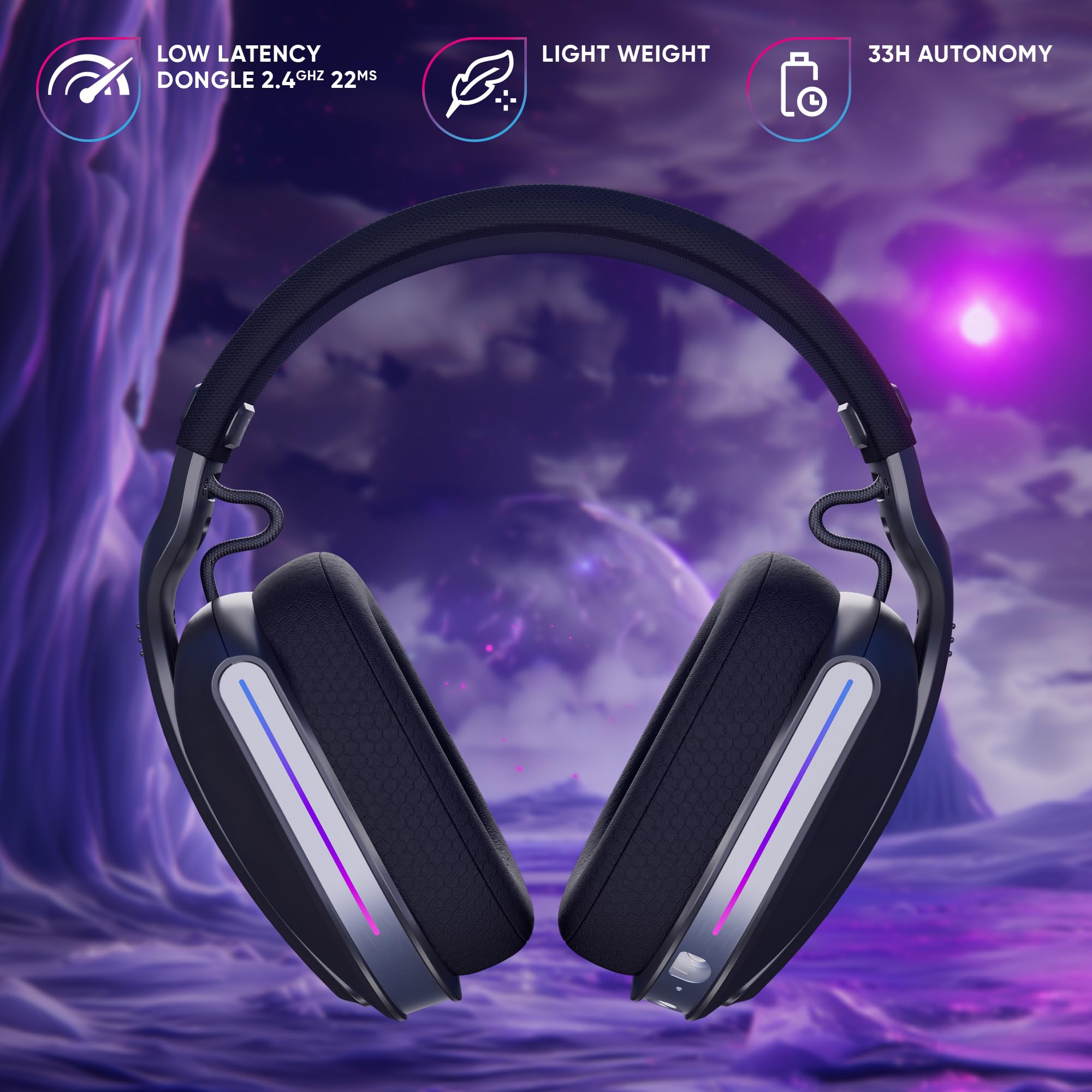 Oniverse Polaris Cuffie Gaming Wireless Eclipse Black 7.1