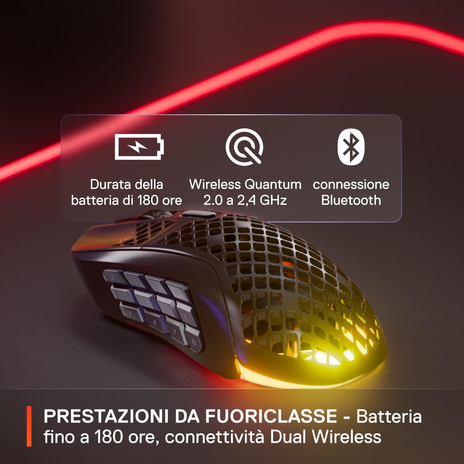 SteelSeries Aerox 9 Mouse Wireless RGB 18 Pulsanti 18K DPI