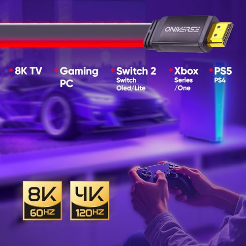 Oniverse Cavo HDMI LED 8K PS5 rosso alta velocità
