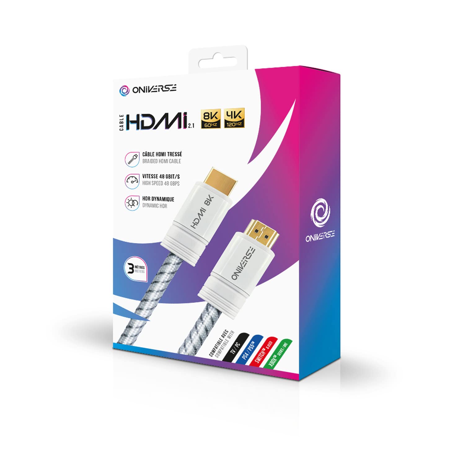 Oniverse cavo HDMI 2.1 8K 3 m nylon 48Gbps per PC e console