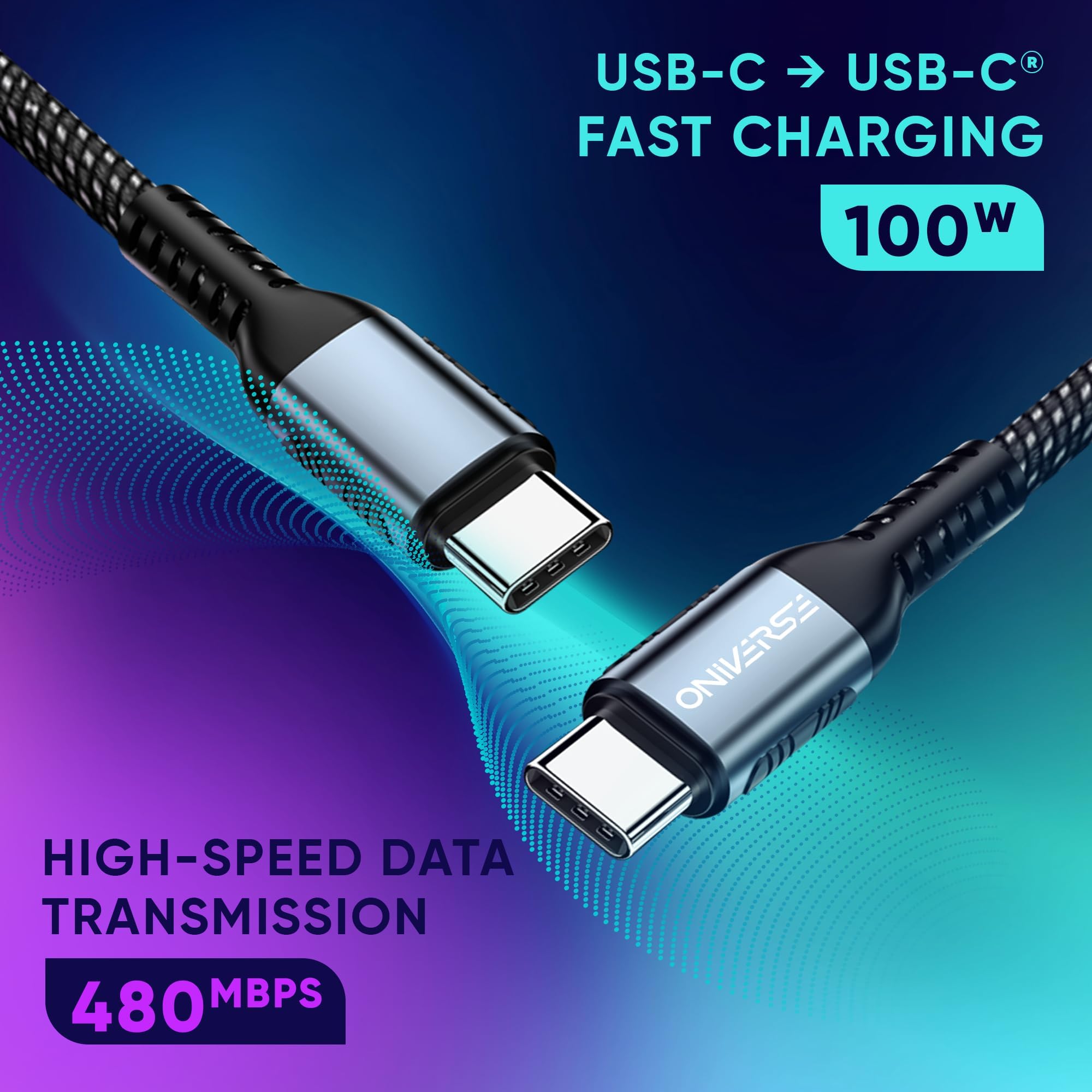 Oniverse cavo USB-C 100W intrecciato 2 metri ricarica rapida