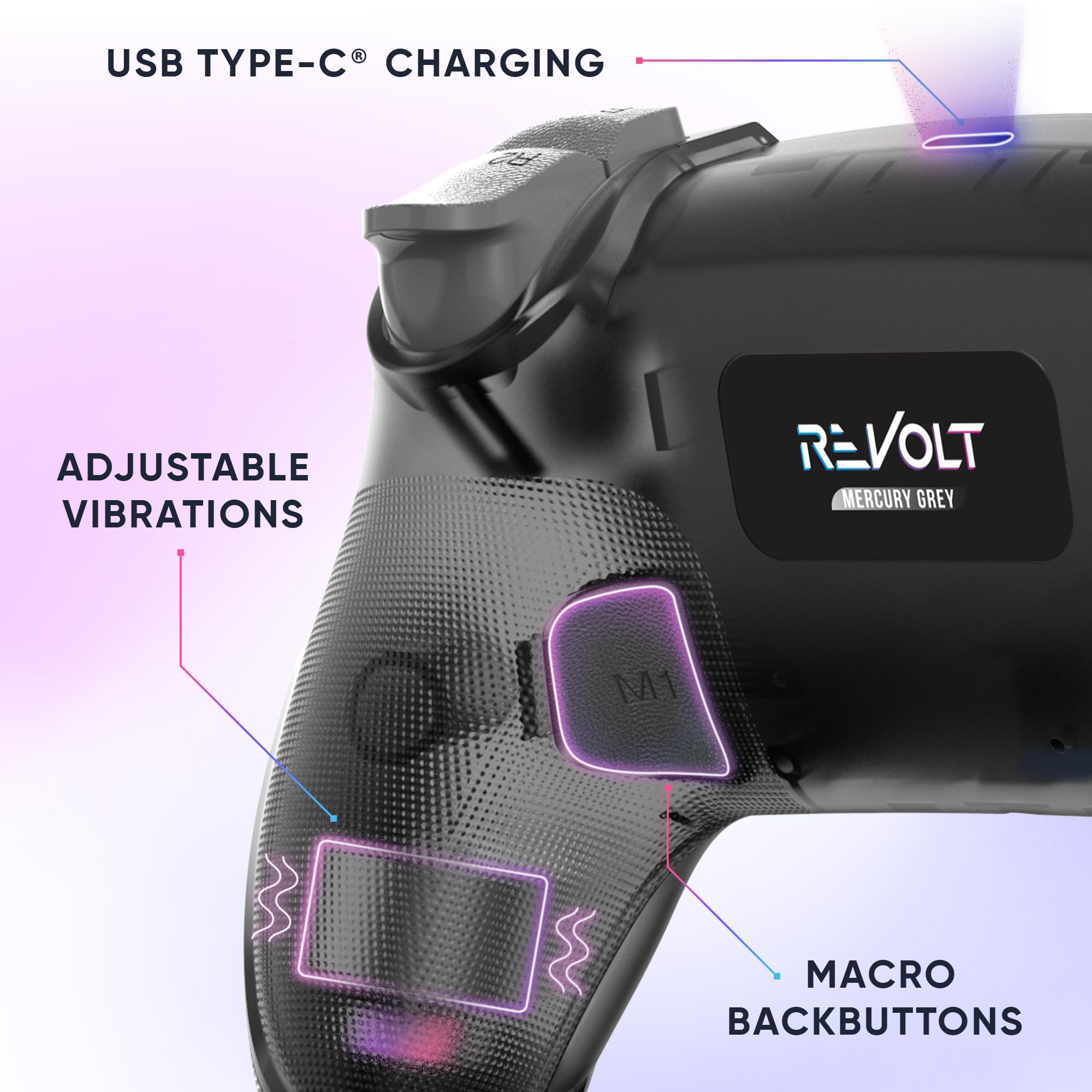 Oniverse Revolt Controller Wireless Mercury Grey PS4 PC Macro