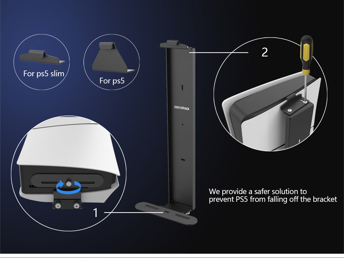 Monzlteck PS5/PS4 Mount staffa parete PS5 Slim acciaio