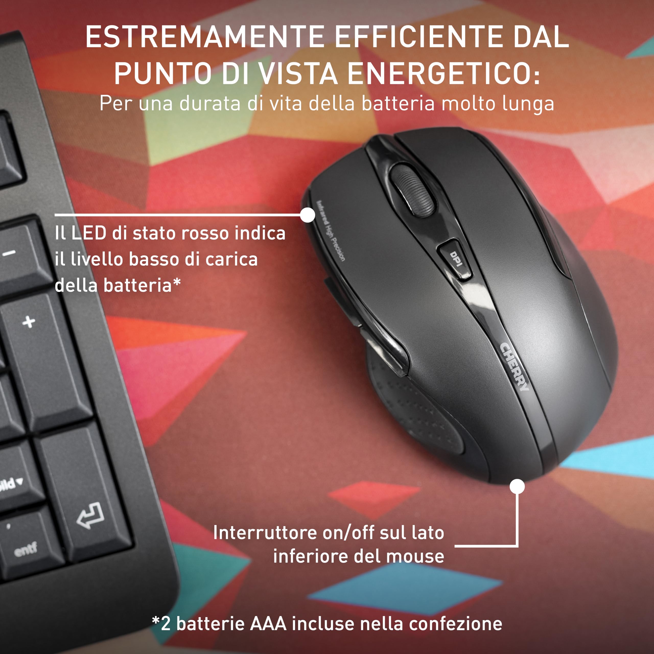 Cherry MW 3000 Mouse Wireless Ergonomico 6 Tasti Nero