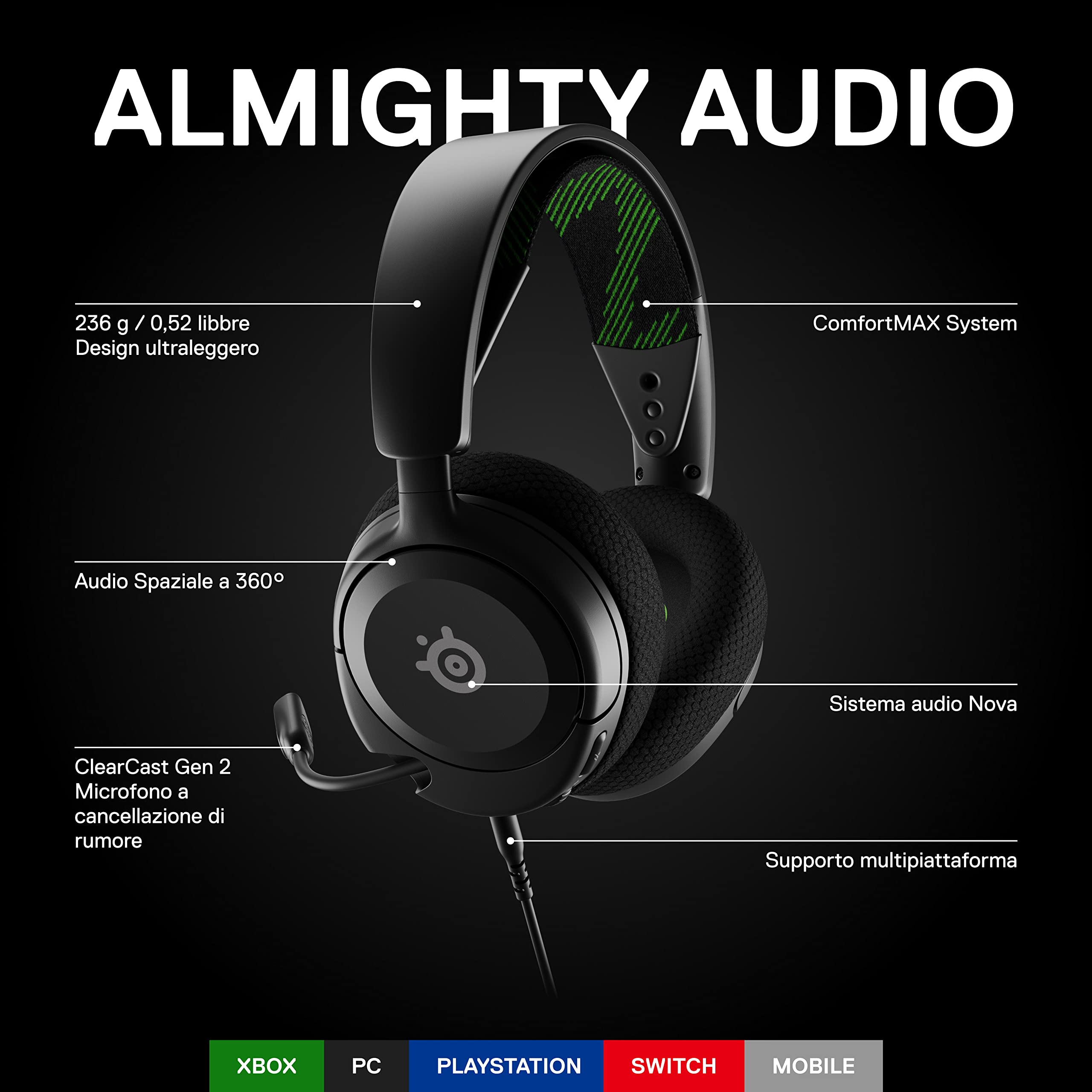 SteelSeries Arctis Nova 1X Cuffie Gaming Xbox PC Nere