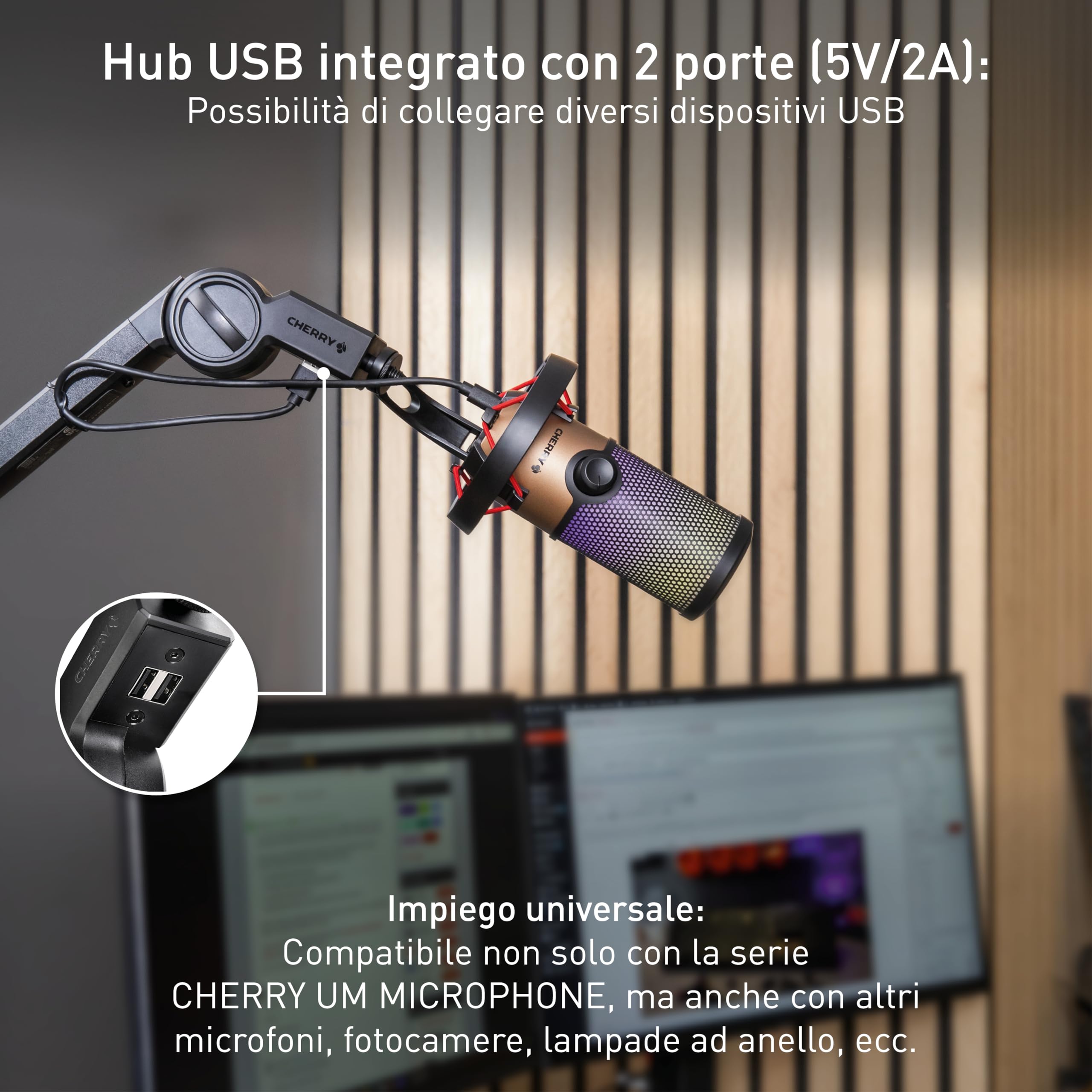 Cherry MA 6.0 UNI USB Braccio Microfono Nero con Hub