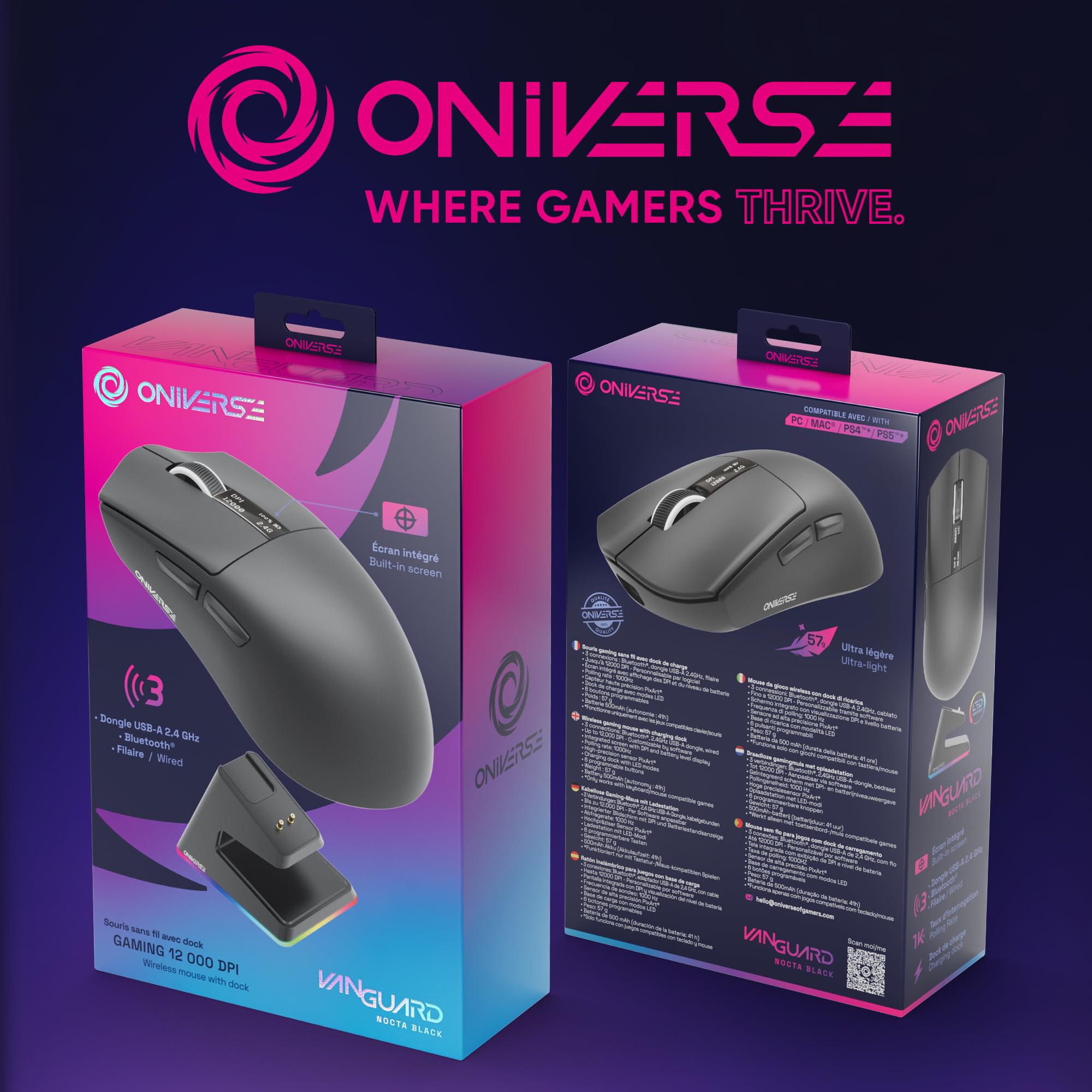 Oniverse Mouse gaming wireless 12000 DPI dock 1000 Hz