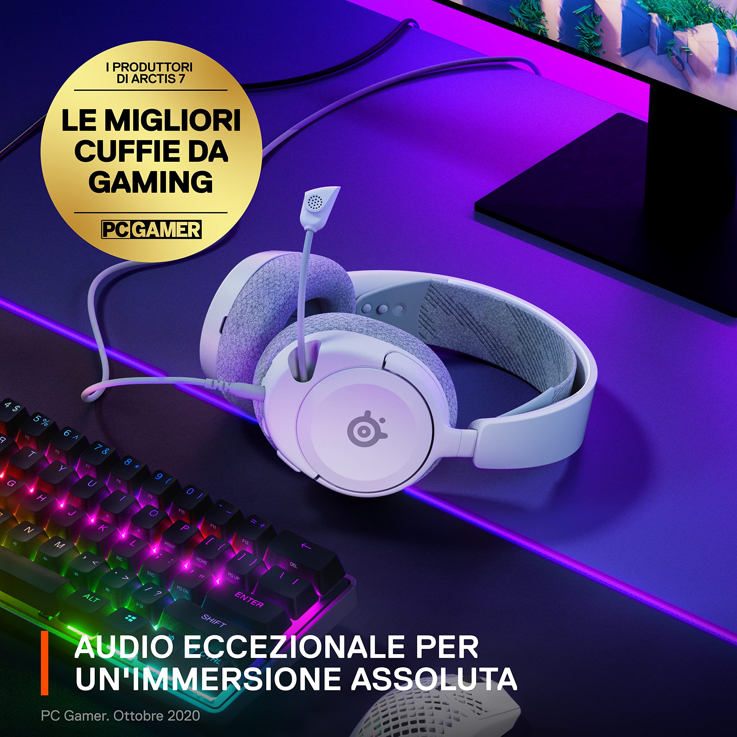 SteelSeries Arctis Nova 1 cuffie gaming bianco jack 3,5 mm audio 360