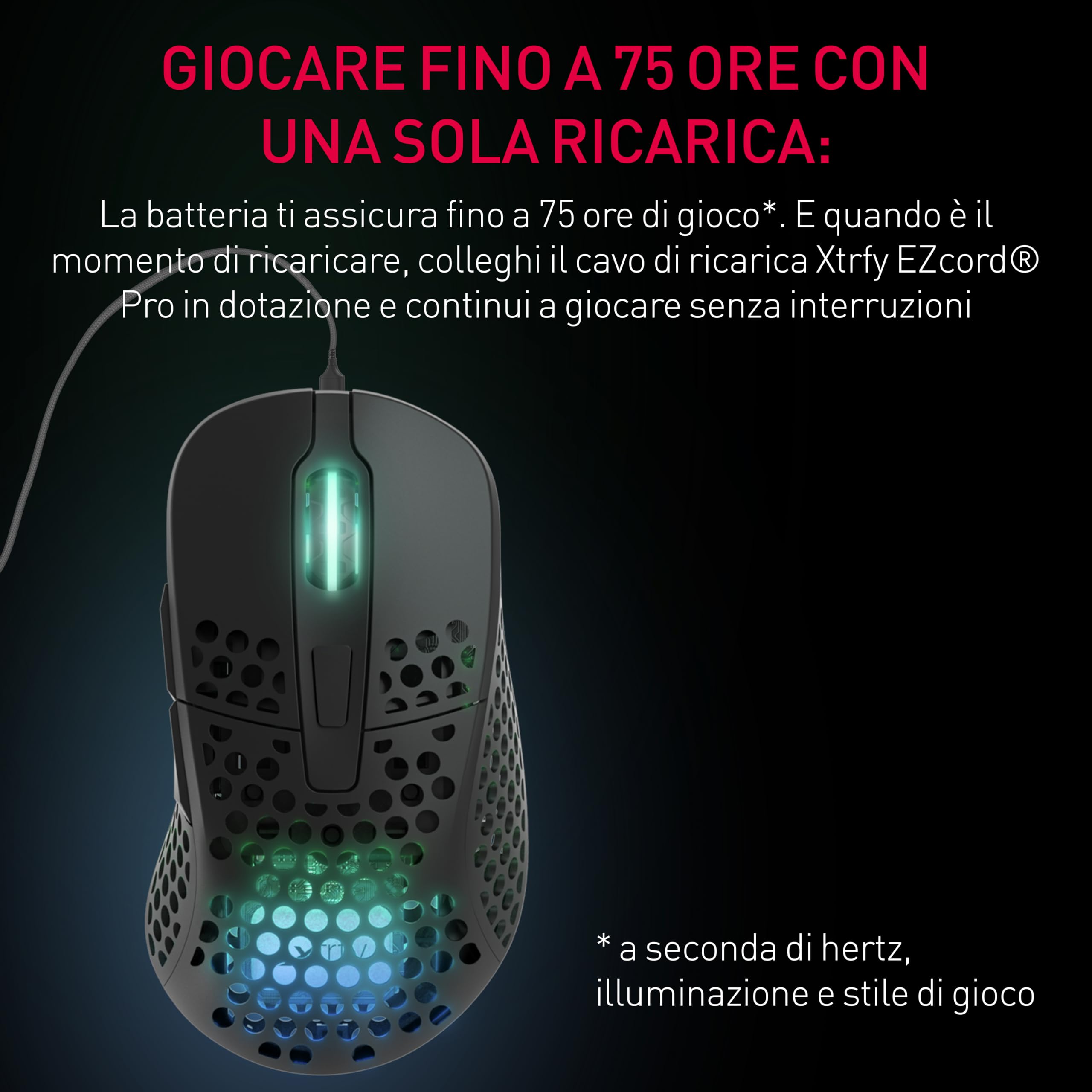 Xtrfy M4 Wireless Mouse Gaming Nero Ultraleggero RGB 2.4GHz