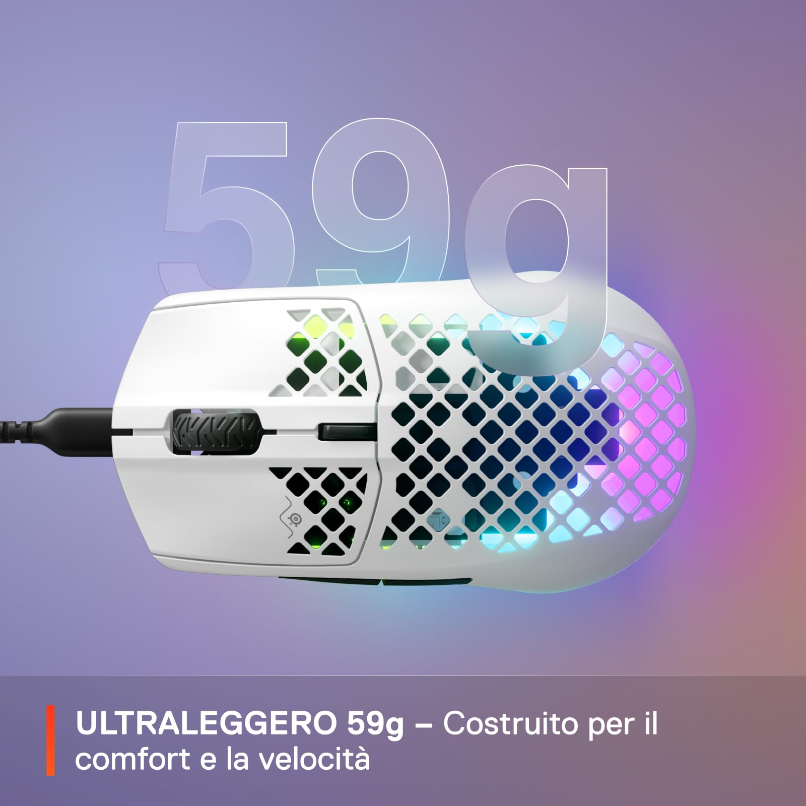 SteelSeries Aerox 3 Mouse Gaming Cablato 59g Snow Bianco