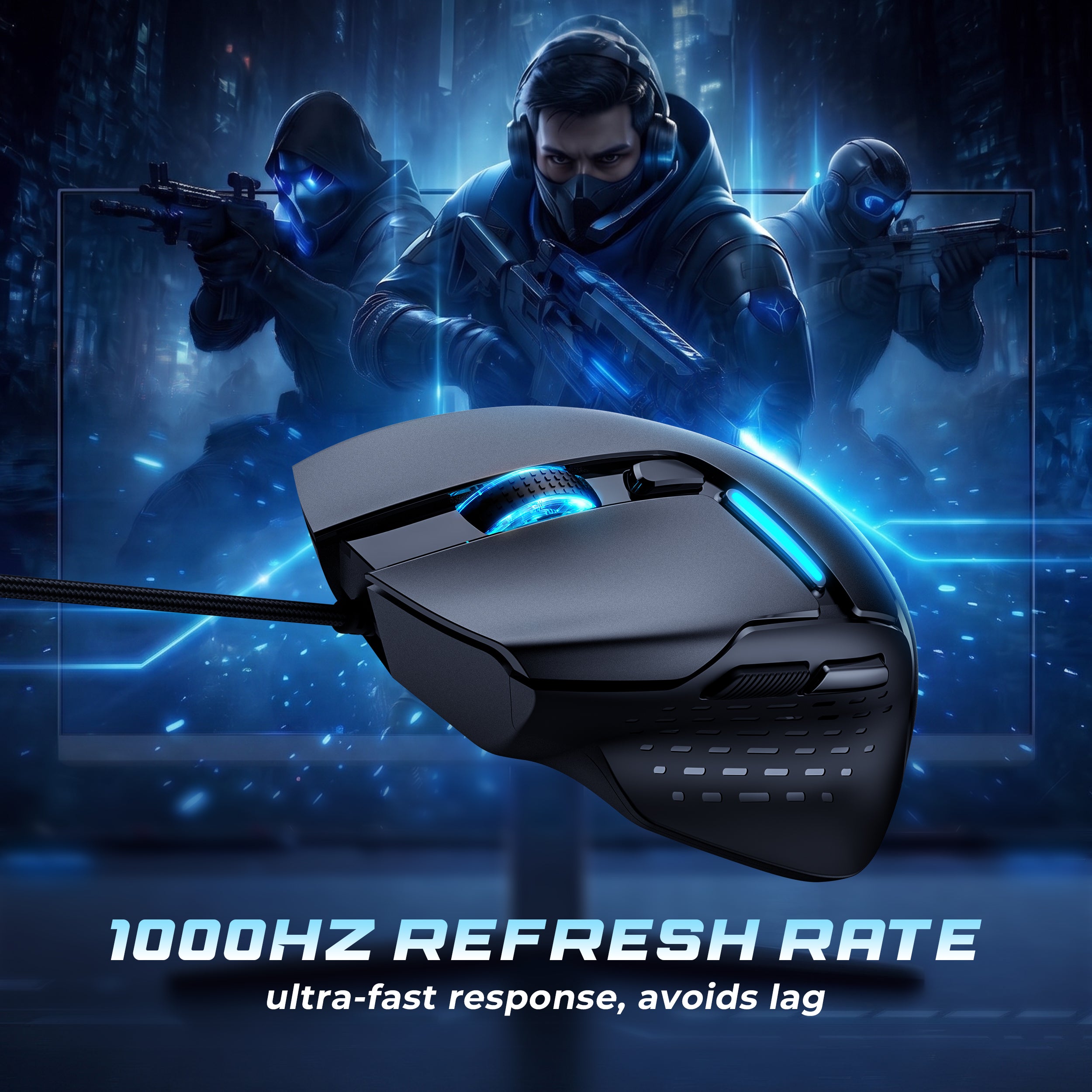 Uineer U7W Mouse Cablato USB Nero 7200DPI 6 Tasti
