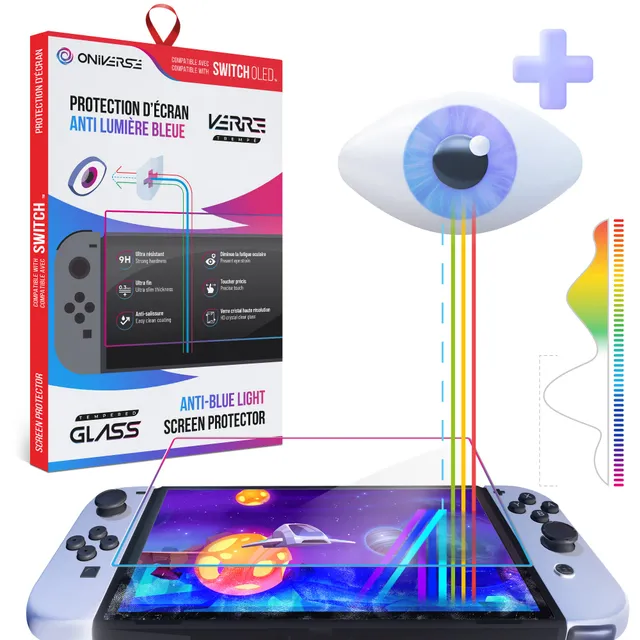 Oniverse Accessories vetro temperato Switch OLED anti luce blu