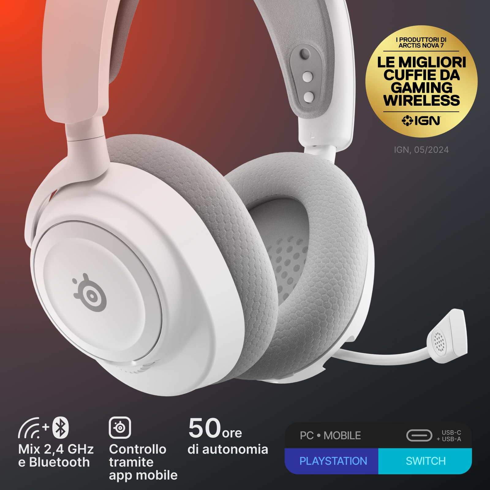 SteelSeries Arctis Nova 7 Gen 2 cuffie wireless bianche 50 ore