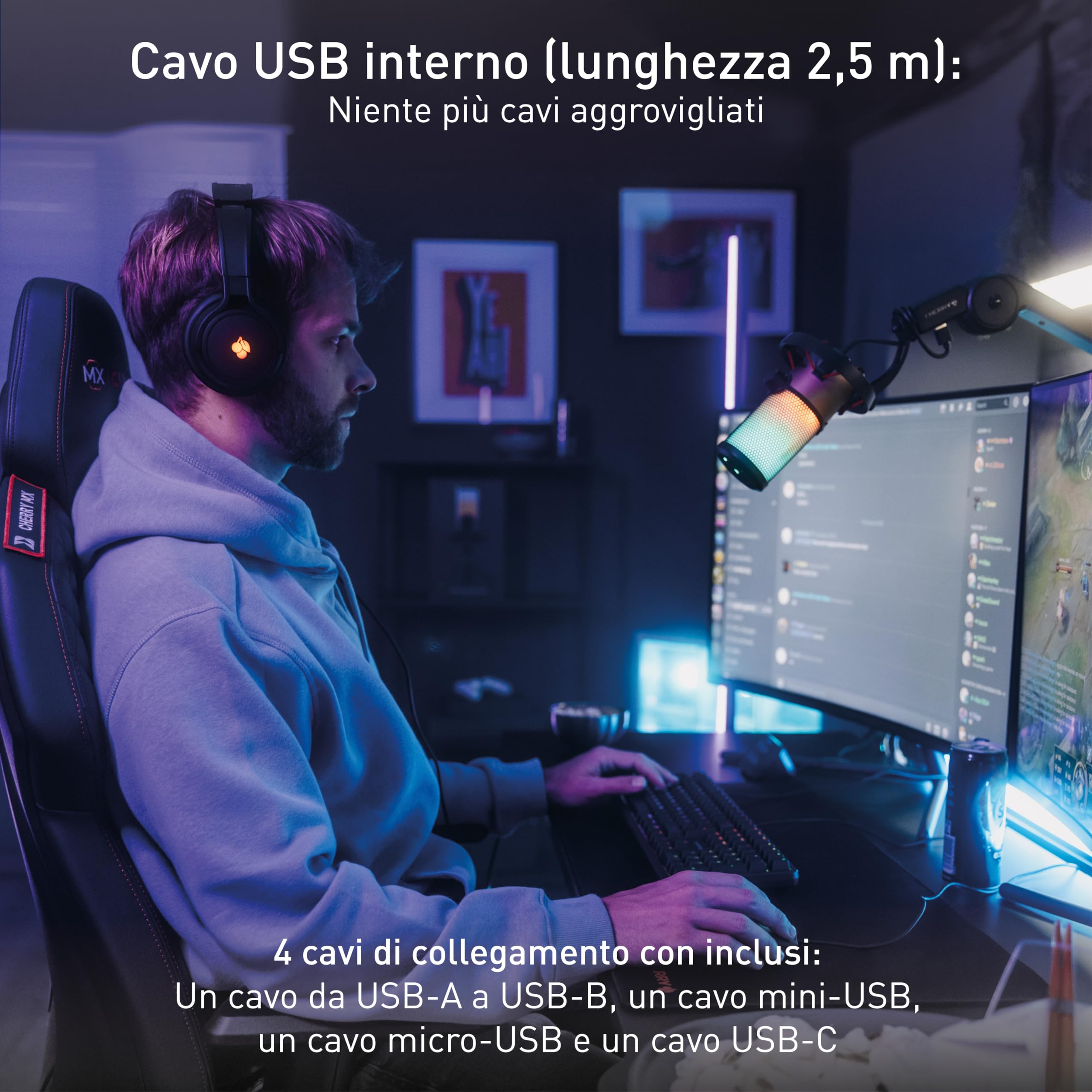 Cherry MA 6.0 UNI USB Braccio Microfono Nero con Hub