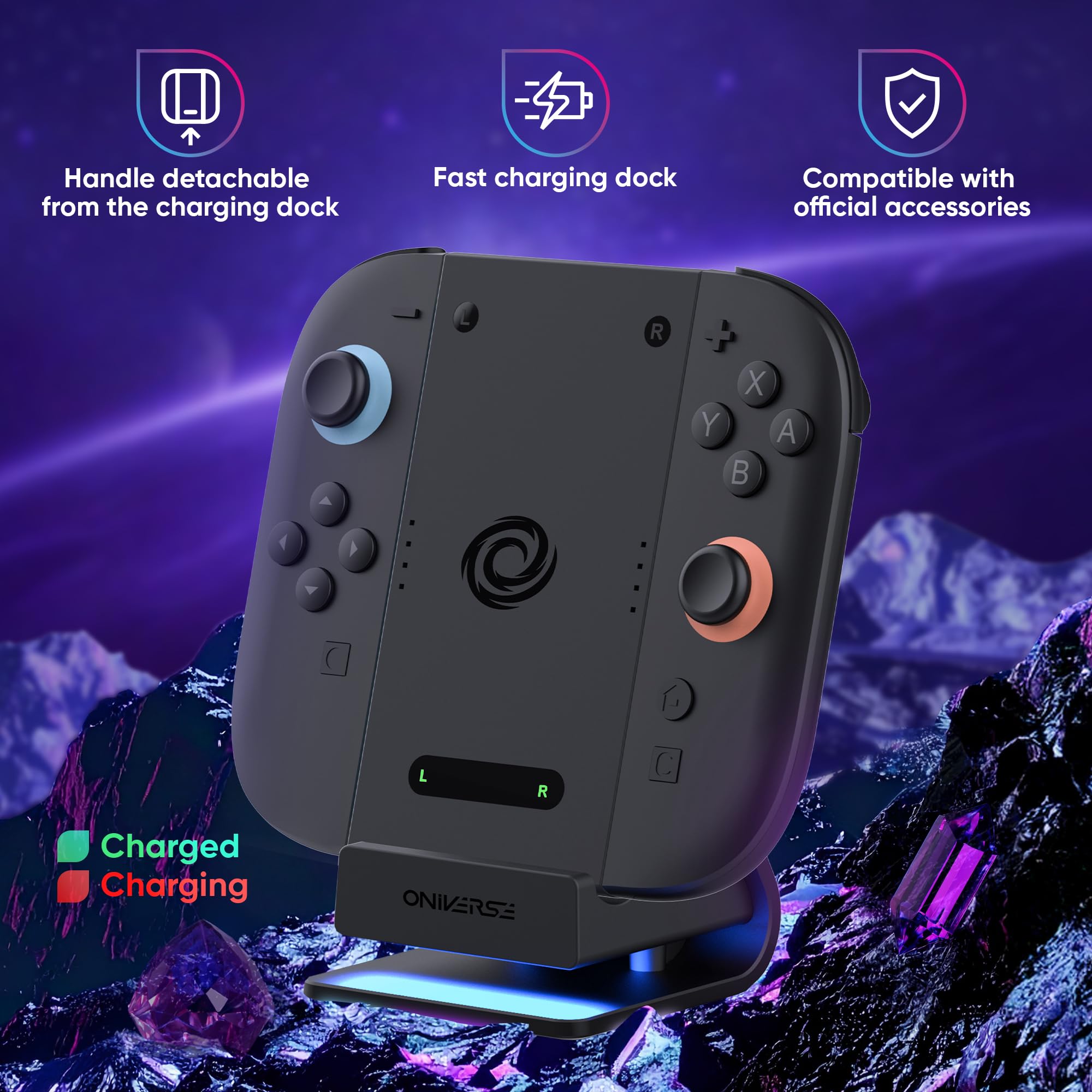 Oniverse Fusion Dock stazione ricarica Switch 2 2 Joy-Con LED