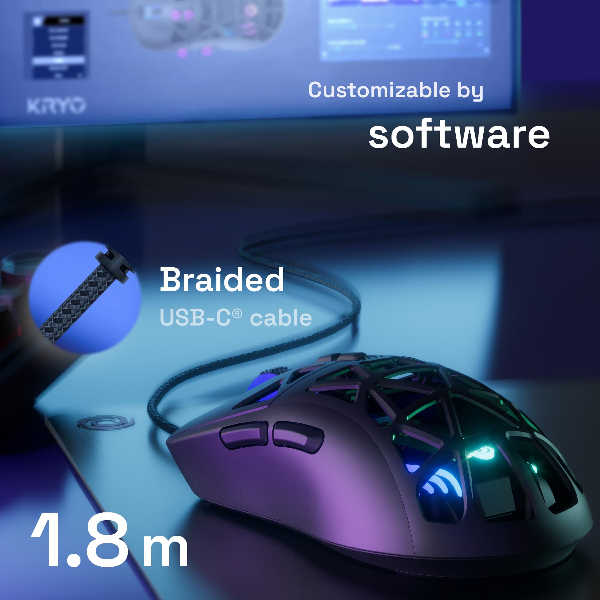 Oniverse Kryo Nocta Black mouse gaming 12800 DPI nero