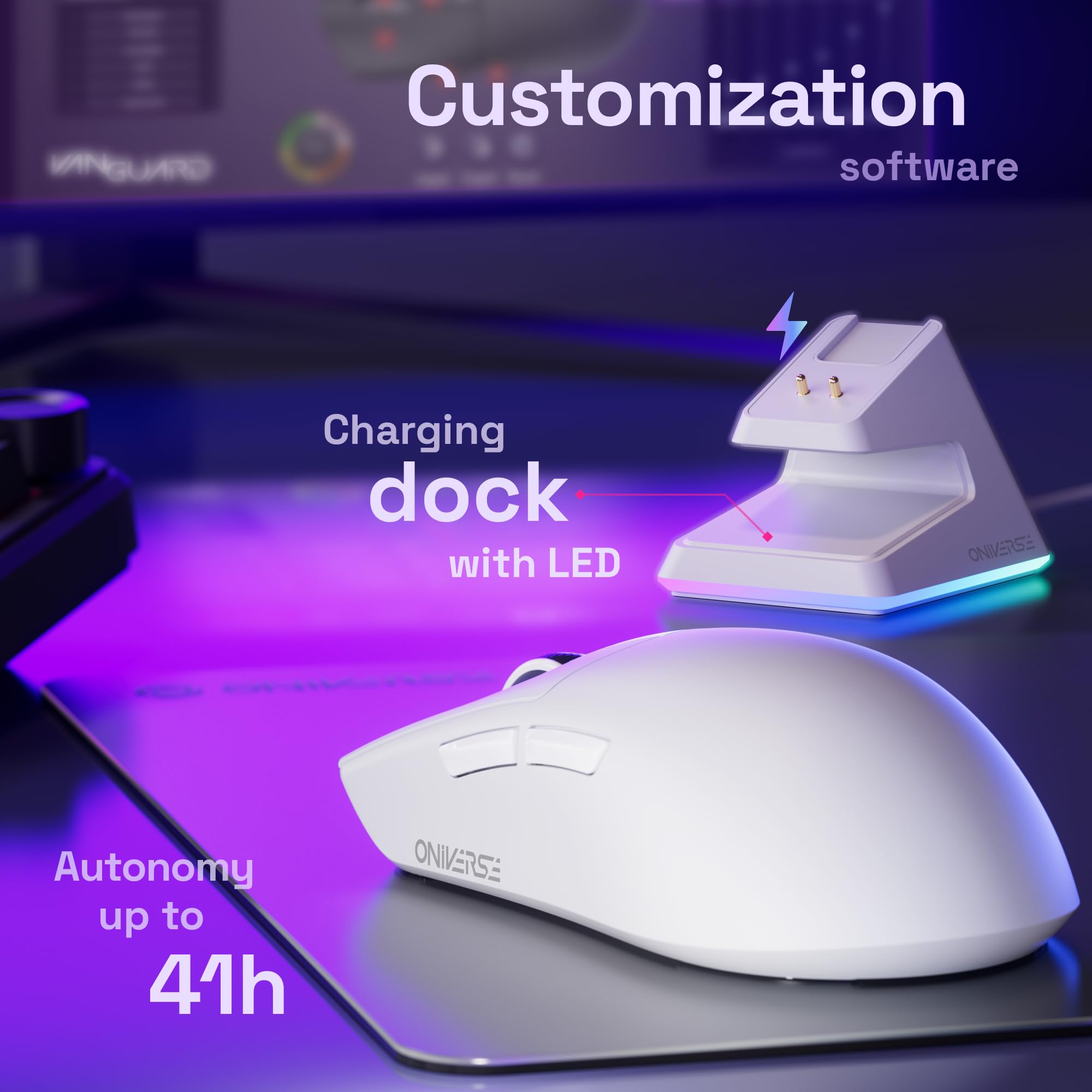 Oniverse Vanguard mouse gaming wireless 12000 DPI dock