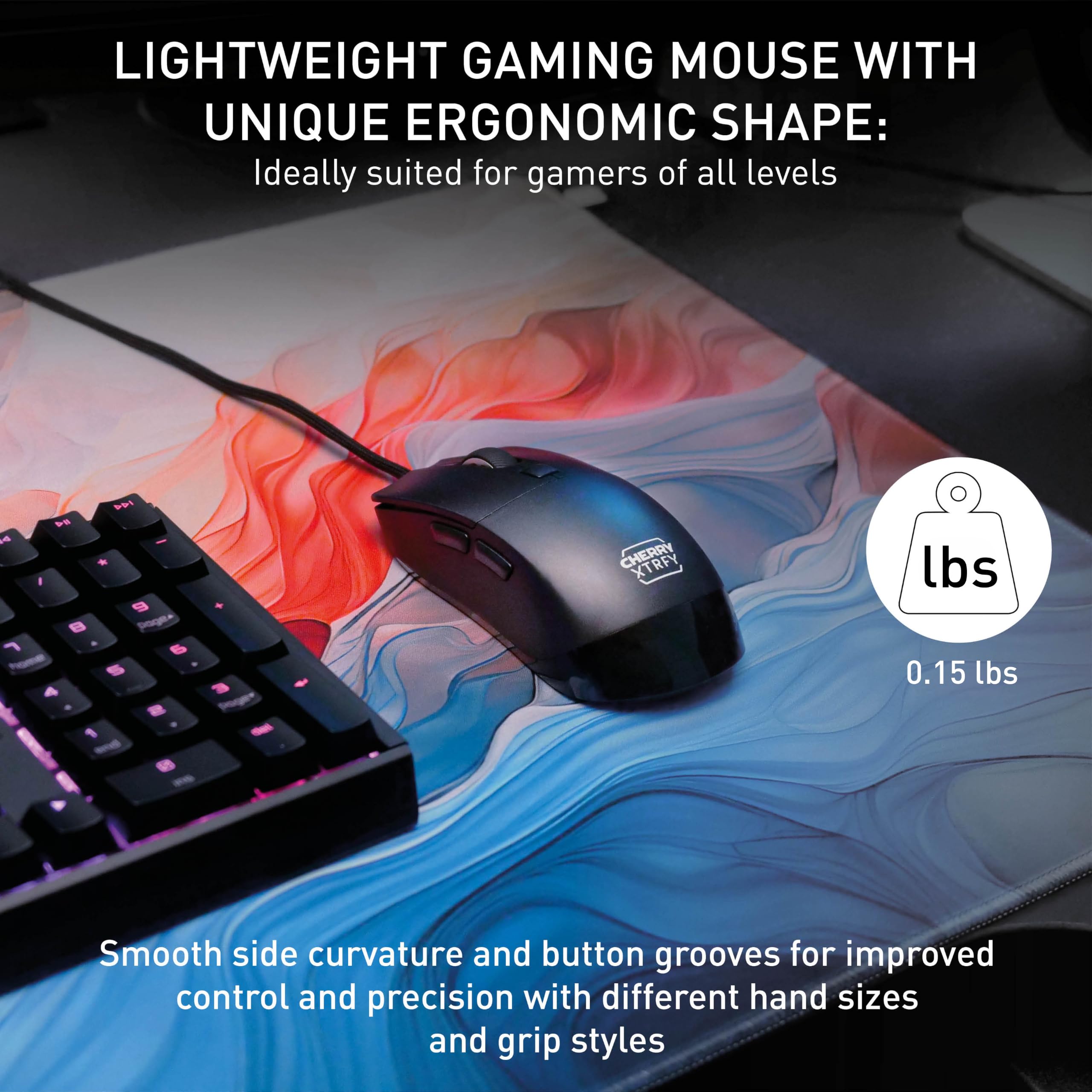 Cherry Xtrfy M50 Mouse Gaming Cablato Nero