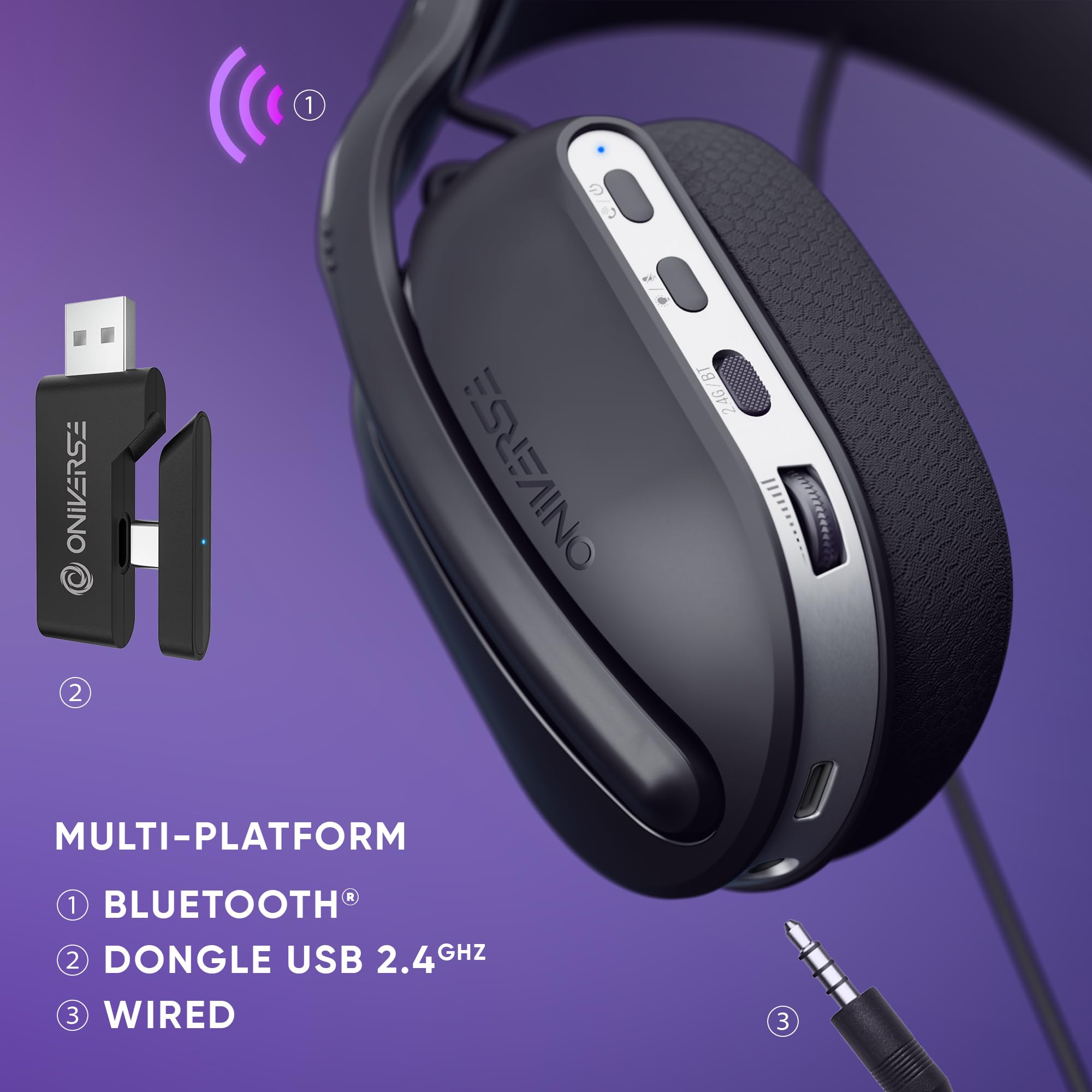 Oniverse Polaris Cuffie Gaming Wireless Eclipse Black 7.1