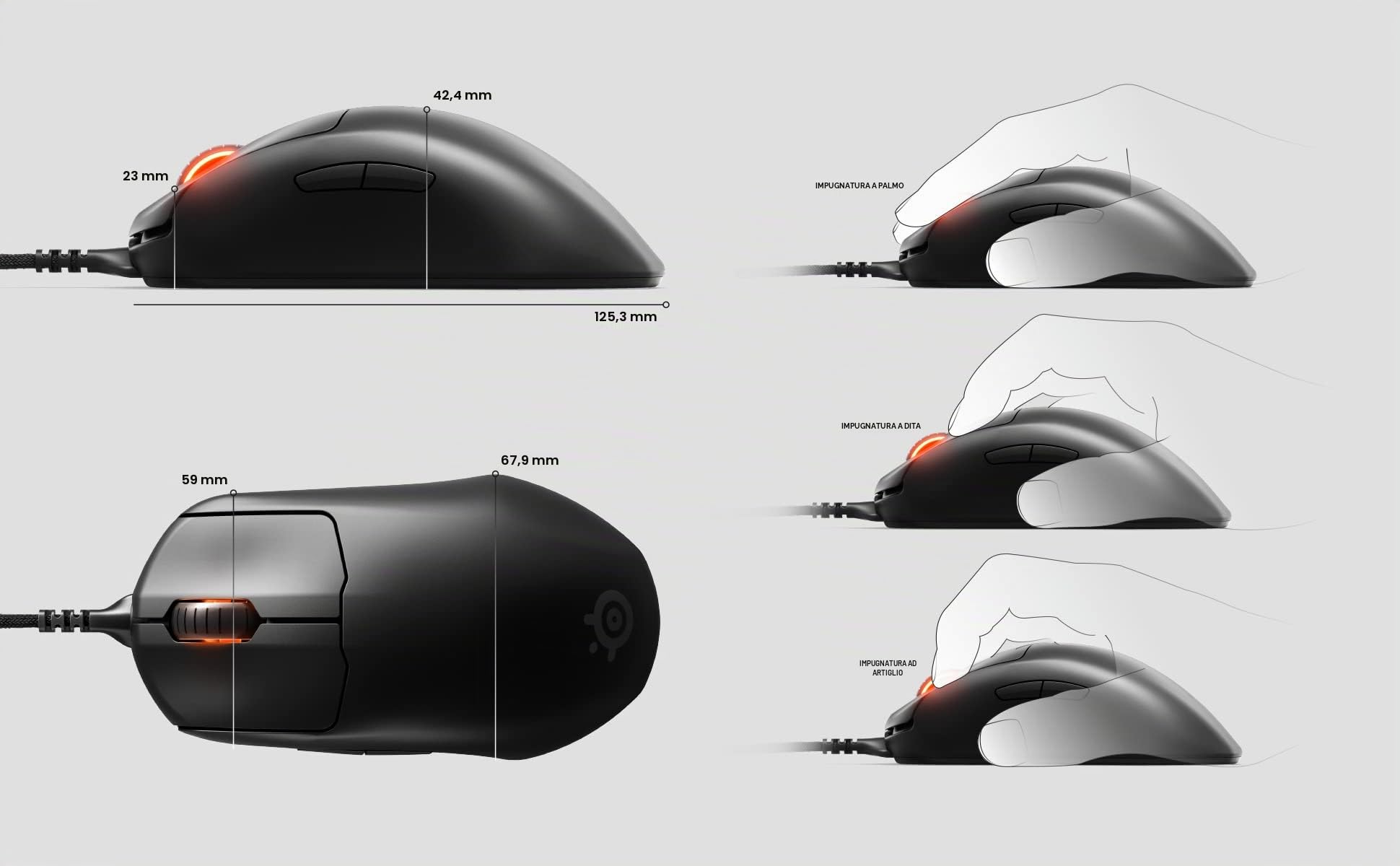 SteelSeries Prime mouse gaming cablato nero 18000 CPI