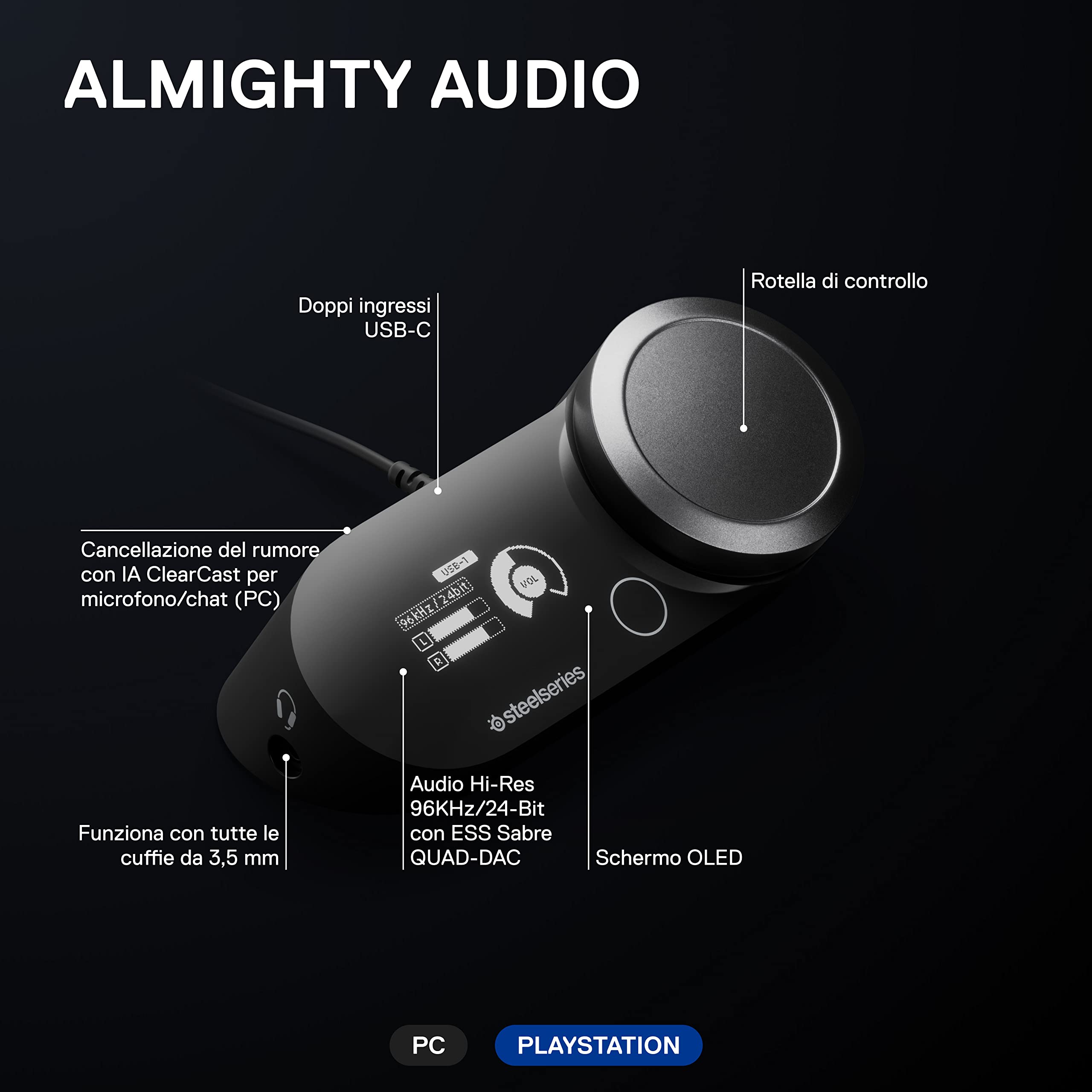 SteelSeries GameDAC Gen 2 amplificatore audio Hi-Res PC PS5