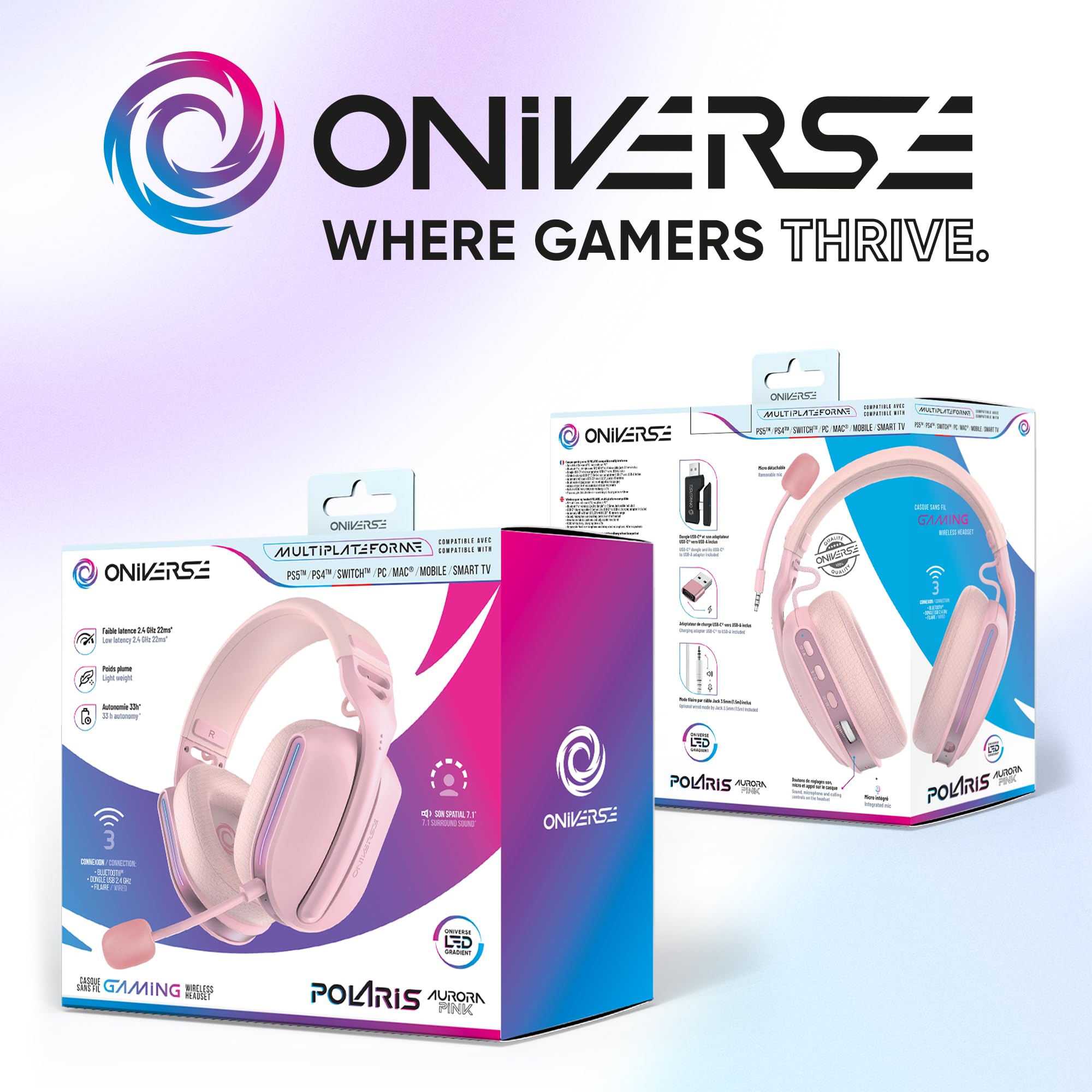 Oniverse Polaris cuffie gaming wireless Aurora 7.1