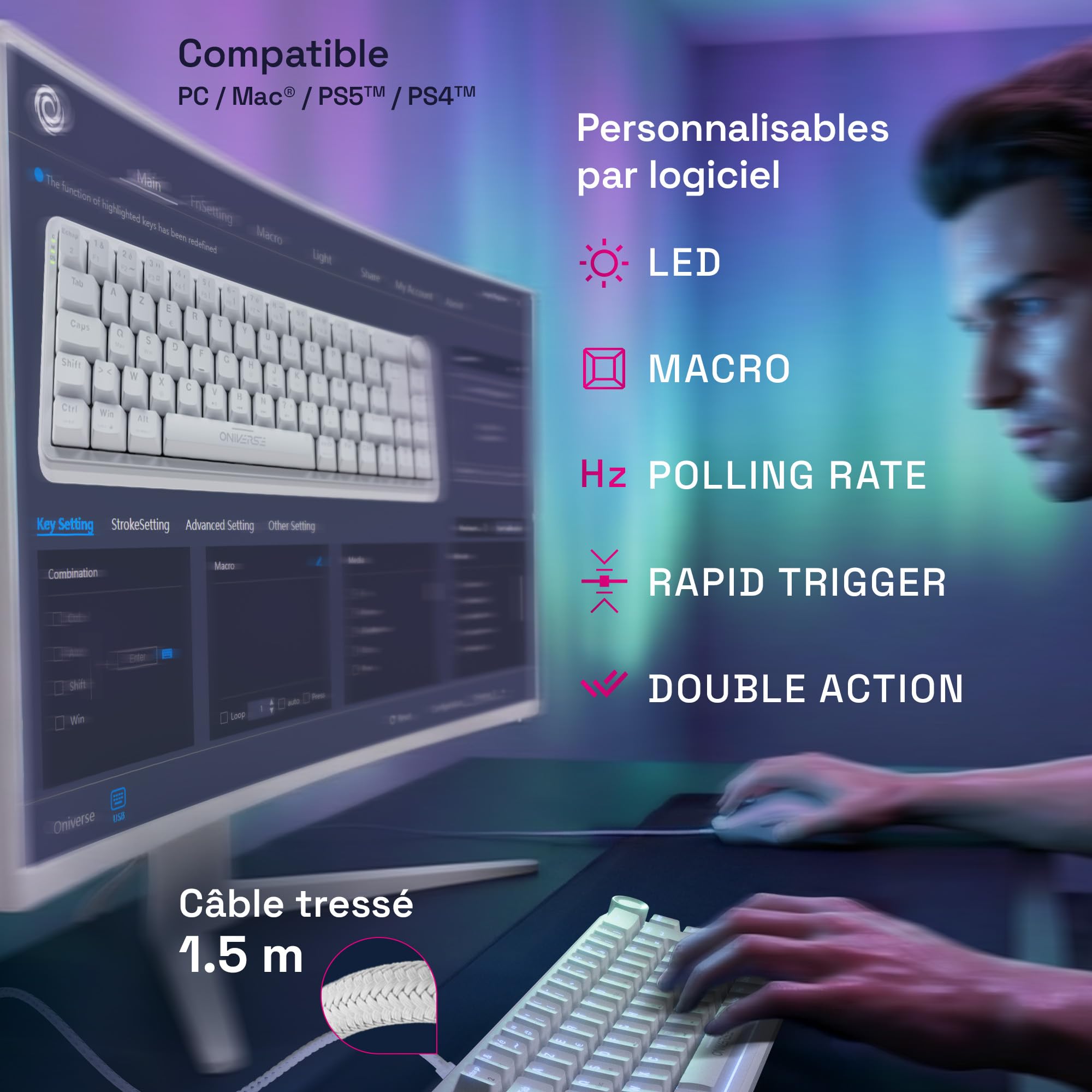 Oniverse Maegnus tastiera gaming magnetica 65% AZERTY bianca 8000Hz