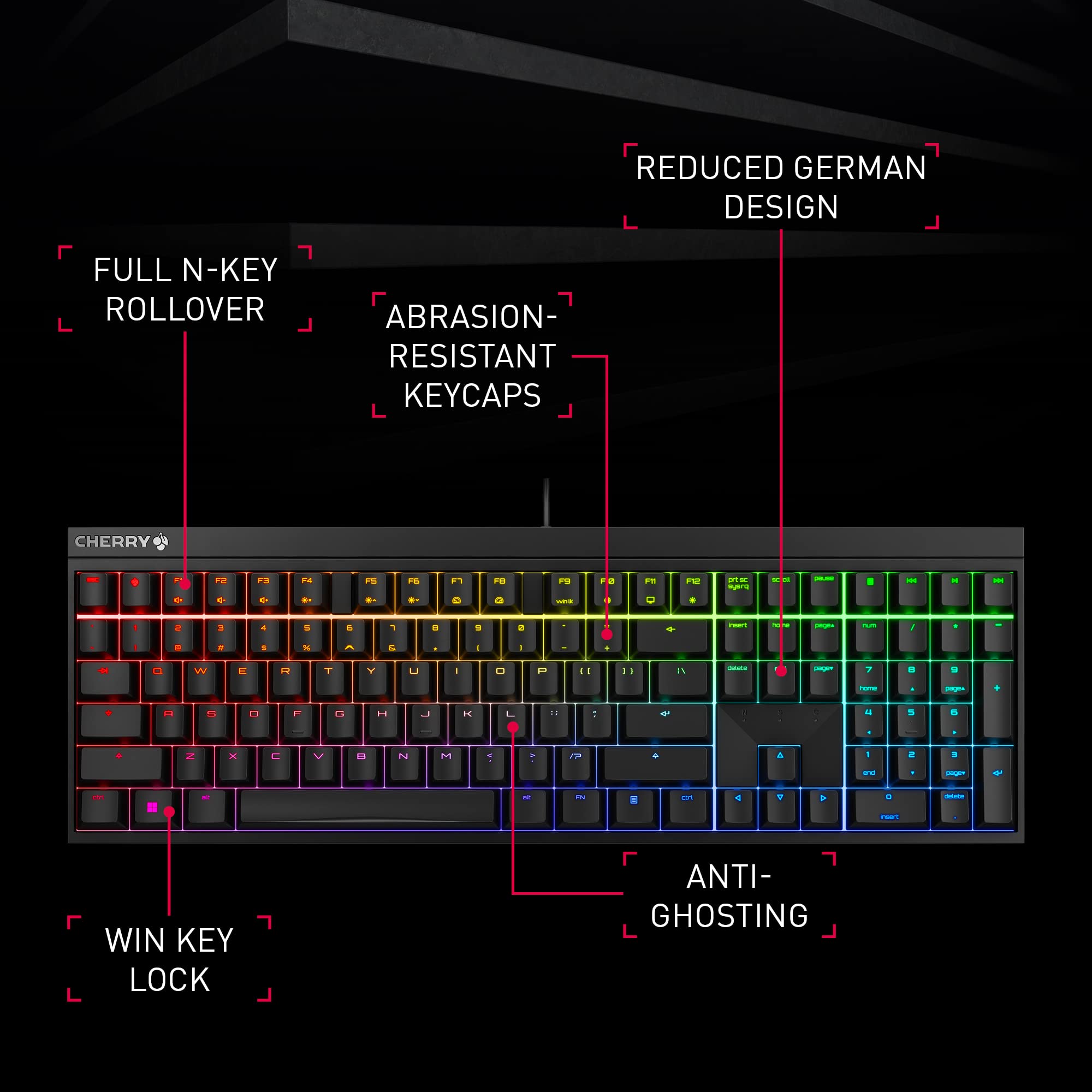 CHERRY MX 2.0S Tastiera Gaming Meccanica RGB MX Red UK Nero