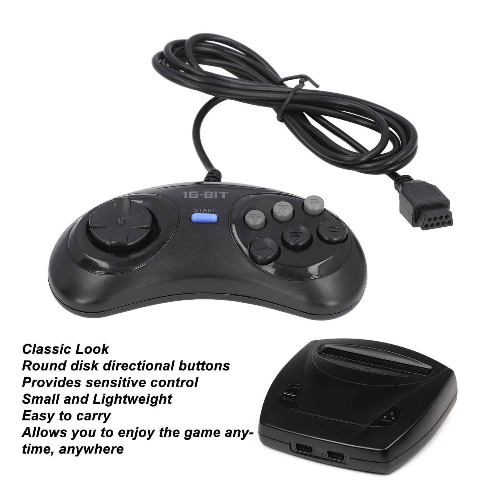 GOWENIC Controller Cablato 16 Bit Sega Genesis 9 Pin Nero