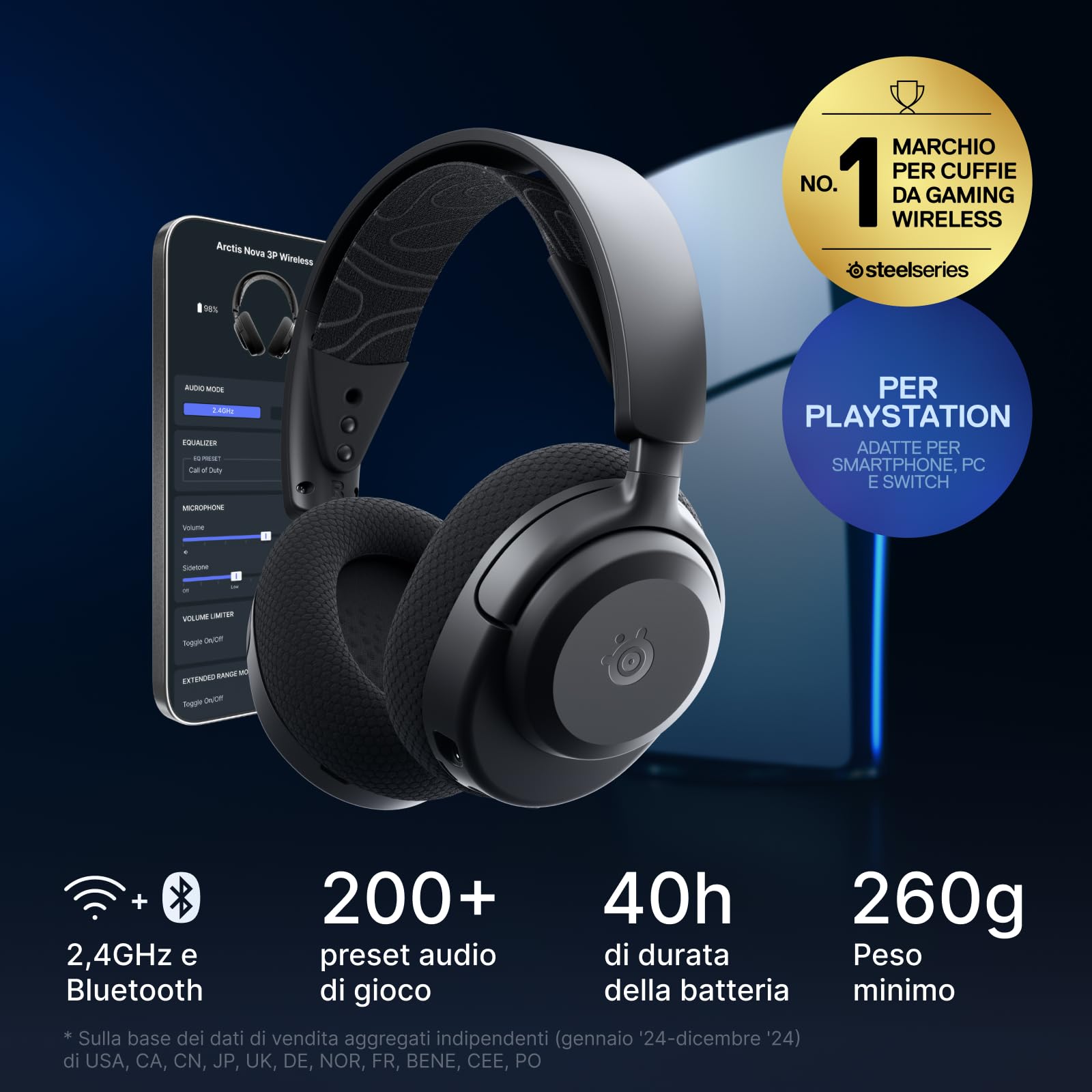 SteelSeries Arctis Nova 3P cuffie wireless nero 40h PS5 PC