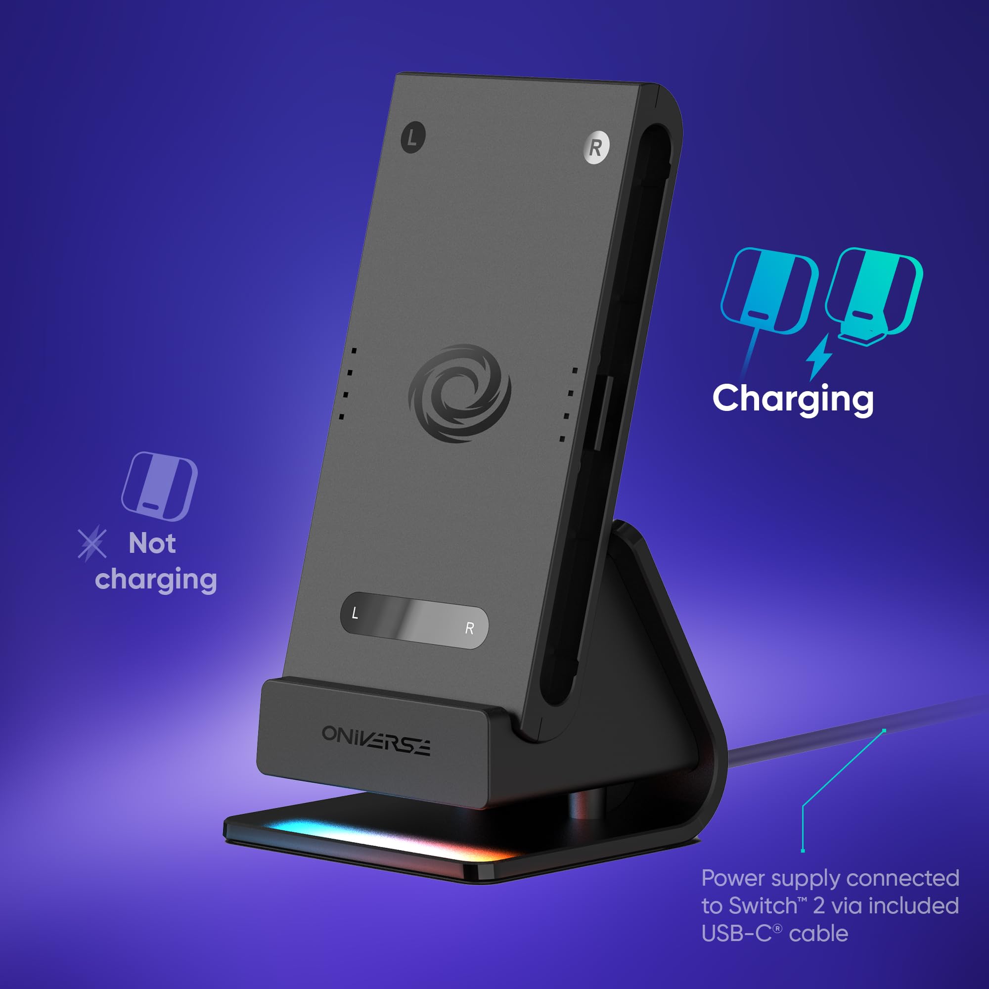Oniverse Fusion Dock stazione ricarica Switch 2 2 Joy-Con LED