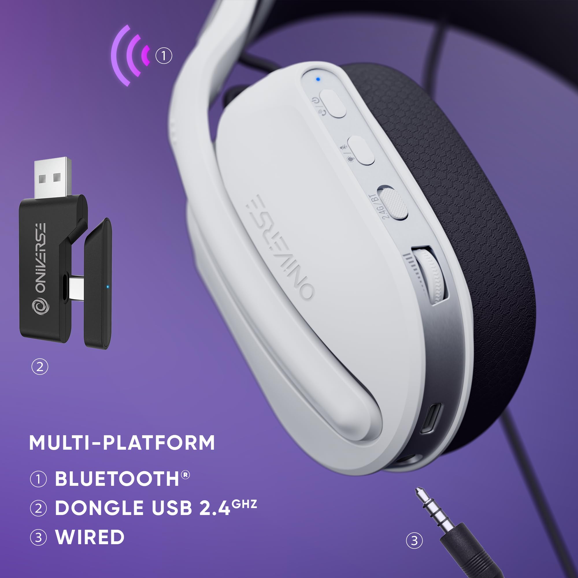 Oniverse Polaris cuffie gaming wireless bianco celeste 7.1