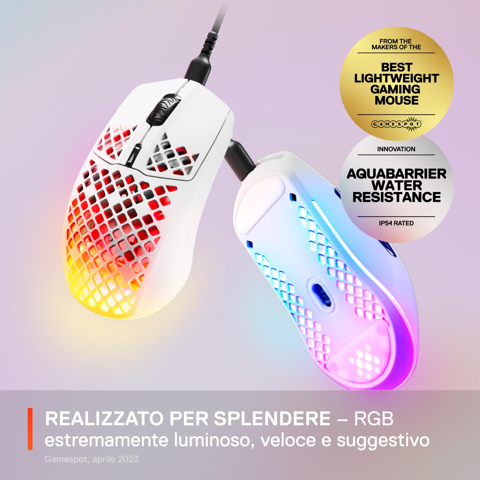 SteelSeries Aerox 3 Mouse Gaming Cablato 59g Snow Bianco