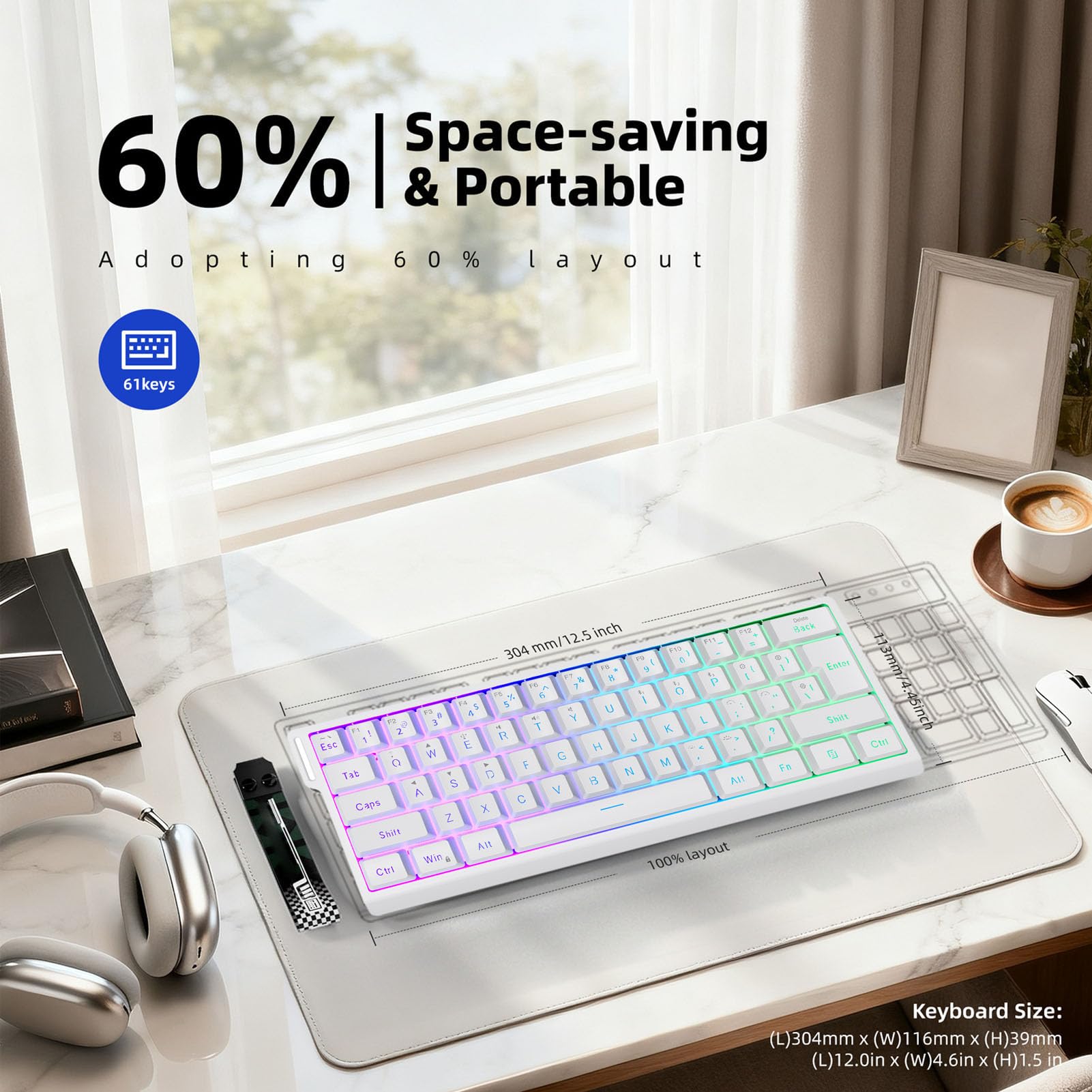 Gowenic tastiera wireless 61 tasti white RGB 2.4G Bluetooth