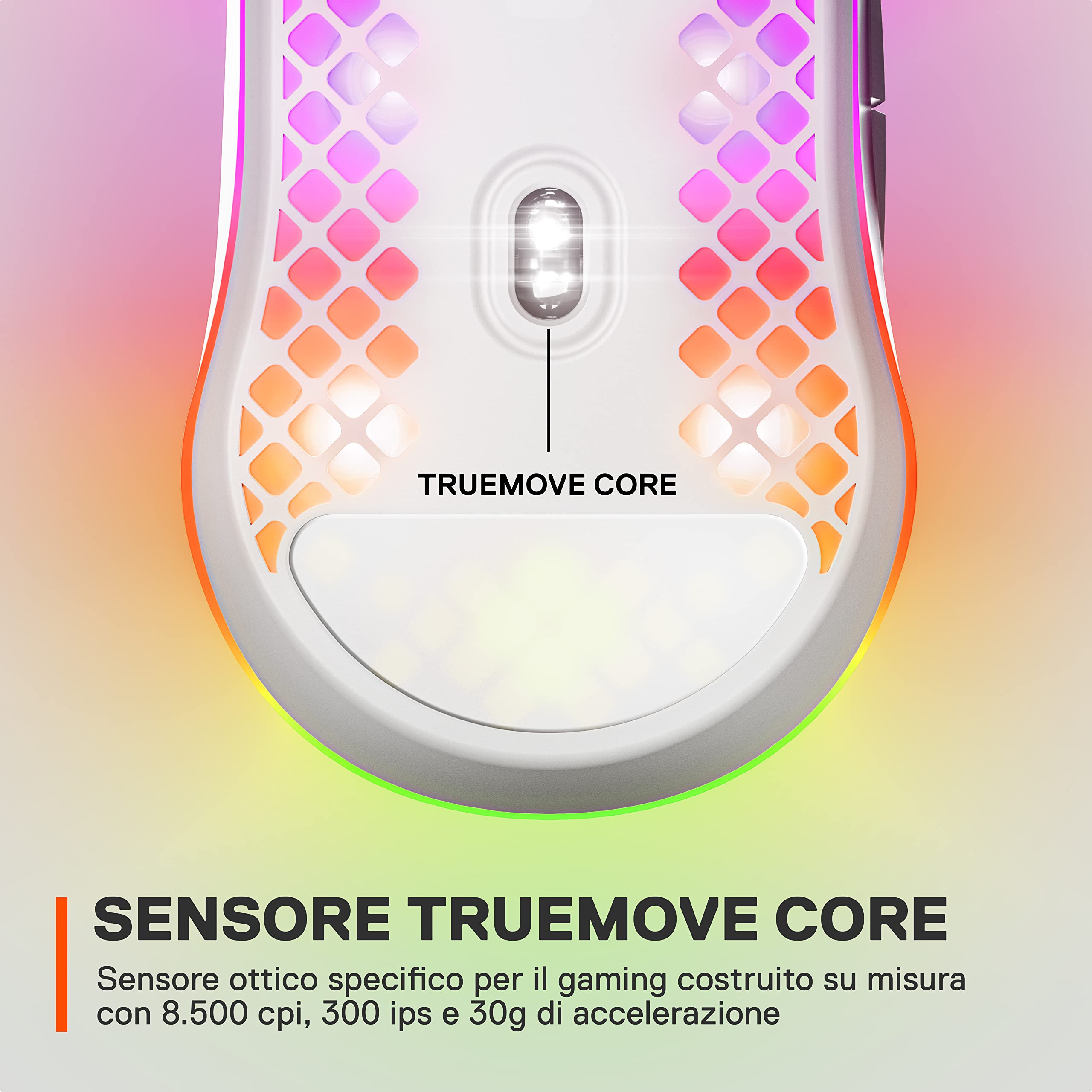 SteelSeries Aerox 3 Mouse Gaming Cablato 59g Snow Bianco