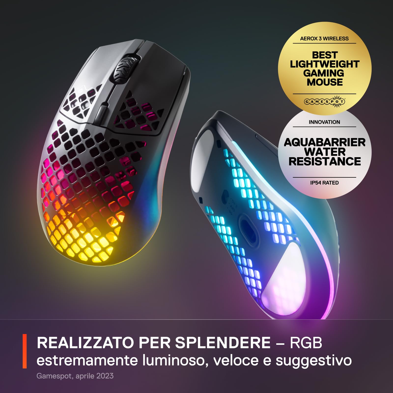 SteelSeries Aerox 3 Wireless Mouse Gaming 68g Onyx Nero