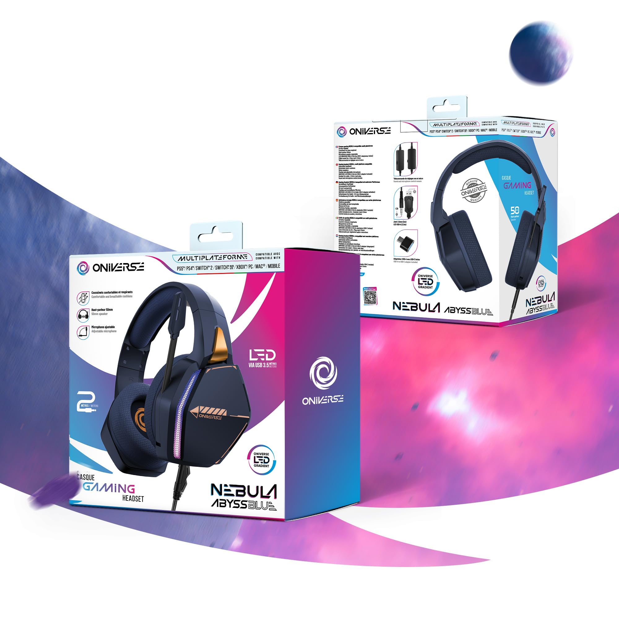 Oniverse Nebula Cuffie Gaming 50mm Jack Blu Abyss con Microfono