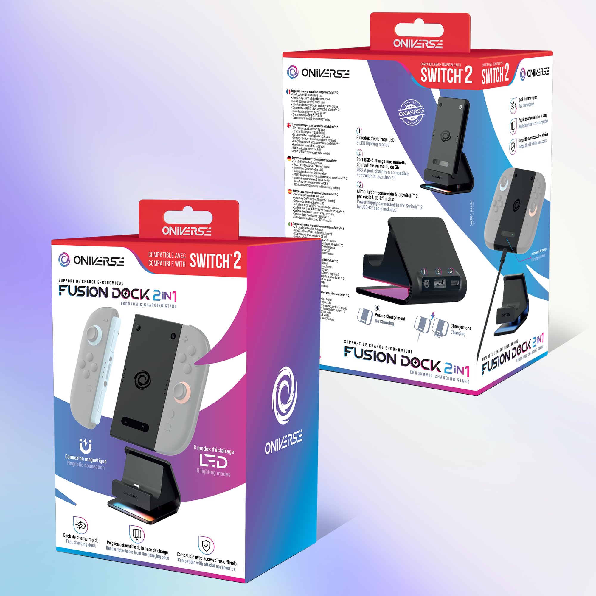 Oniverse Fusion Dock stazione ricarica Switch 2 2 Joy-Con LED