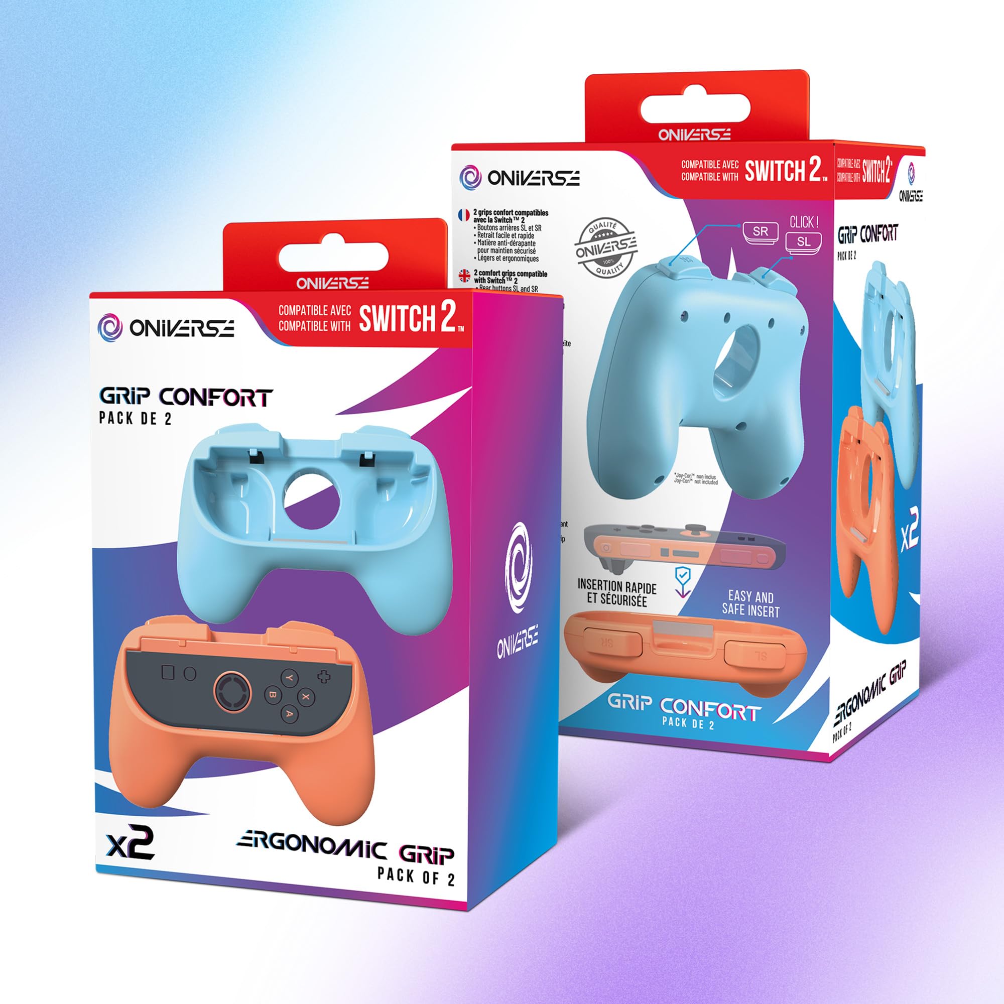Oniverse Impugnature Joy-Con Switch 2 Grip Arancione Blu 2pz