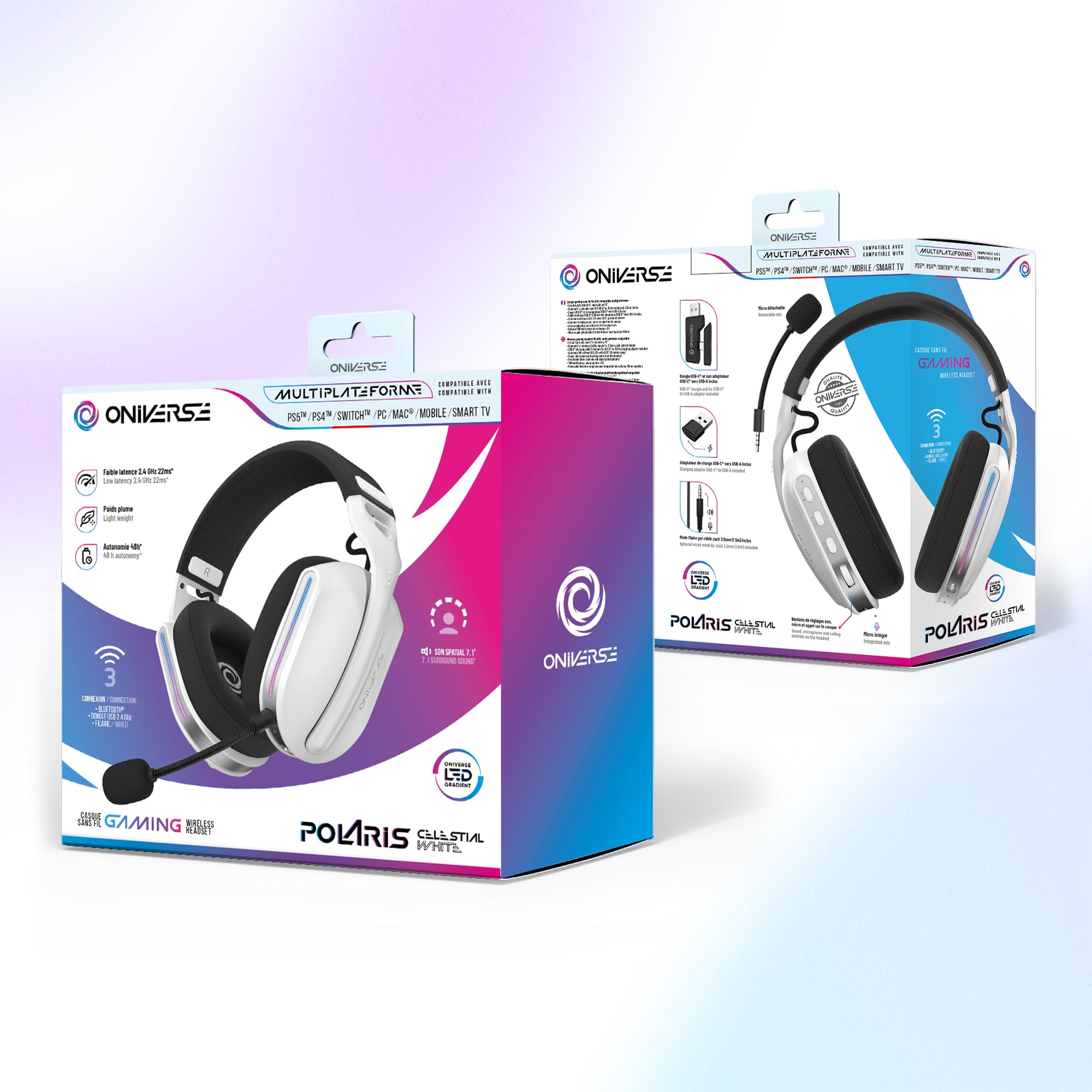 Oniverse Polaris cuffie gaming wireless bianco celeste 7.1