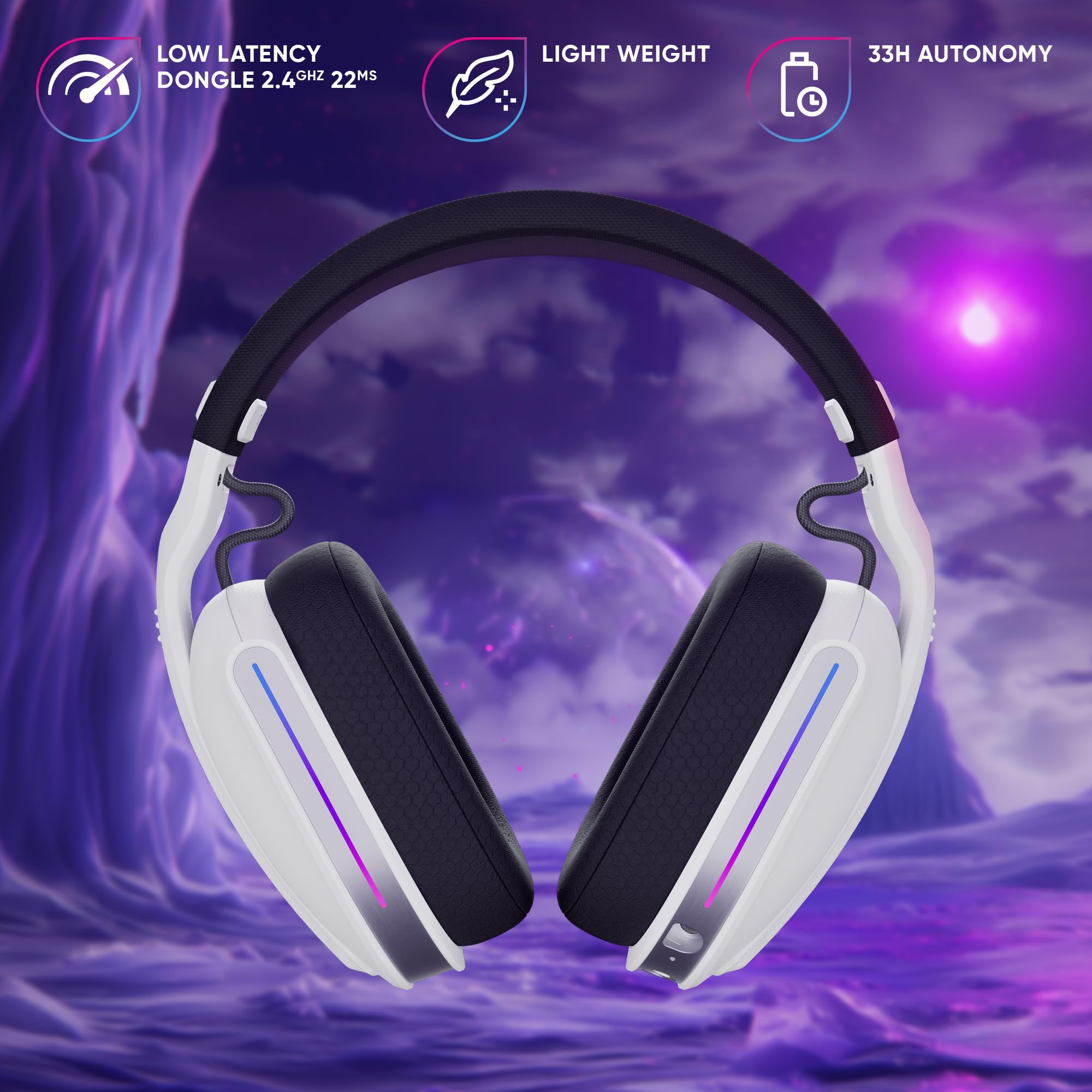 Oniverse Polaris cuffie gaming wireless bianco celeste 7.1