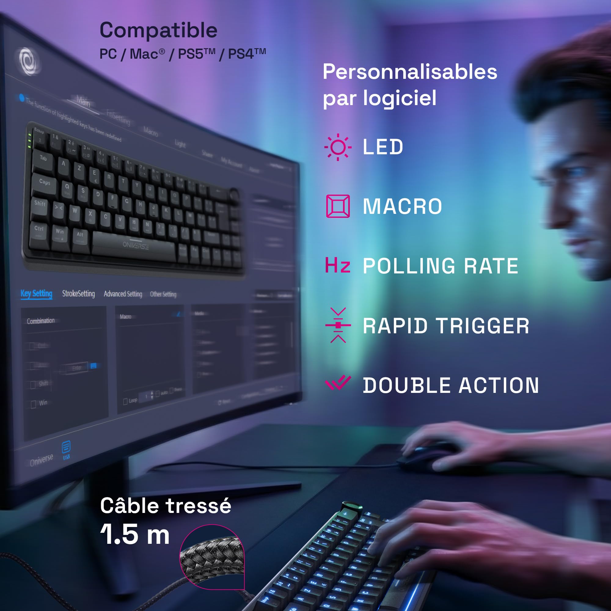 Oniverse Maegnus tastiera gaming 65% Hall Effect AZERTY
